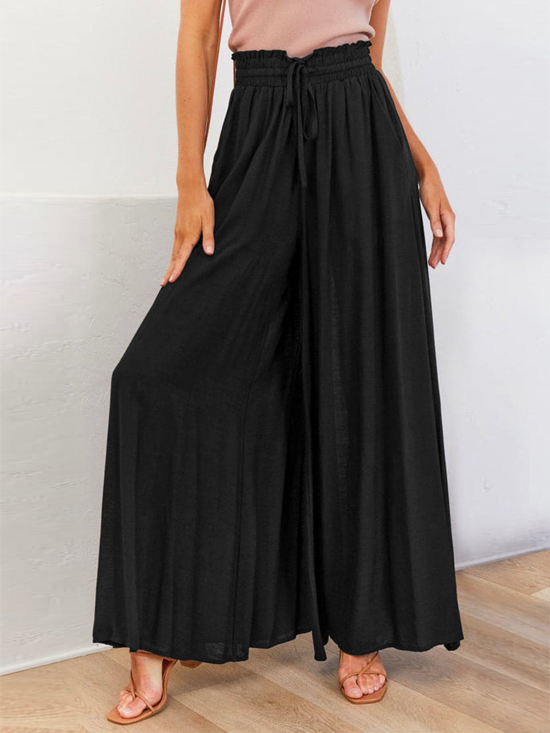 Drawstring Wide Leg Pants with Pockets-BOTTOMS SIZES SMALL MEDIUM LARGE-[Adult]-[Female]-2022 Online Blue Zone Planet