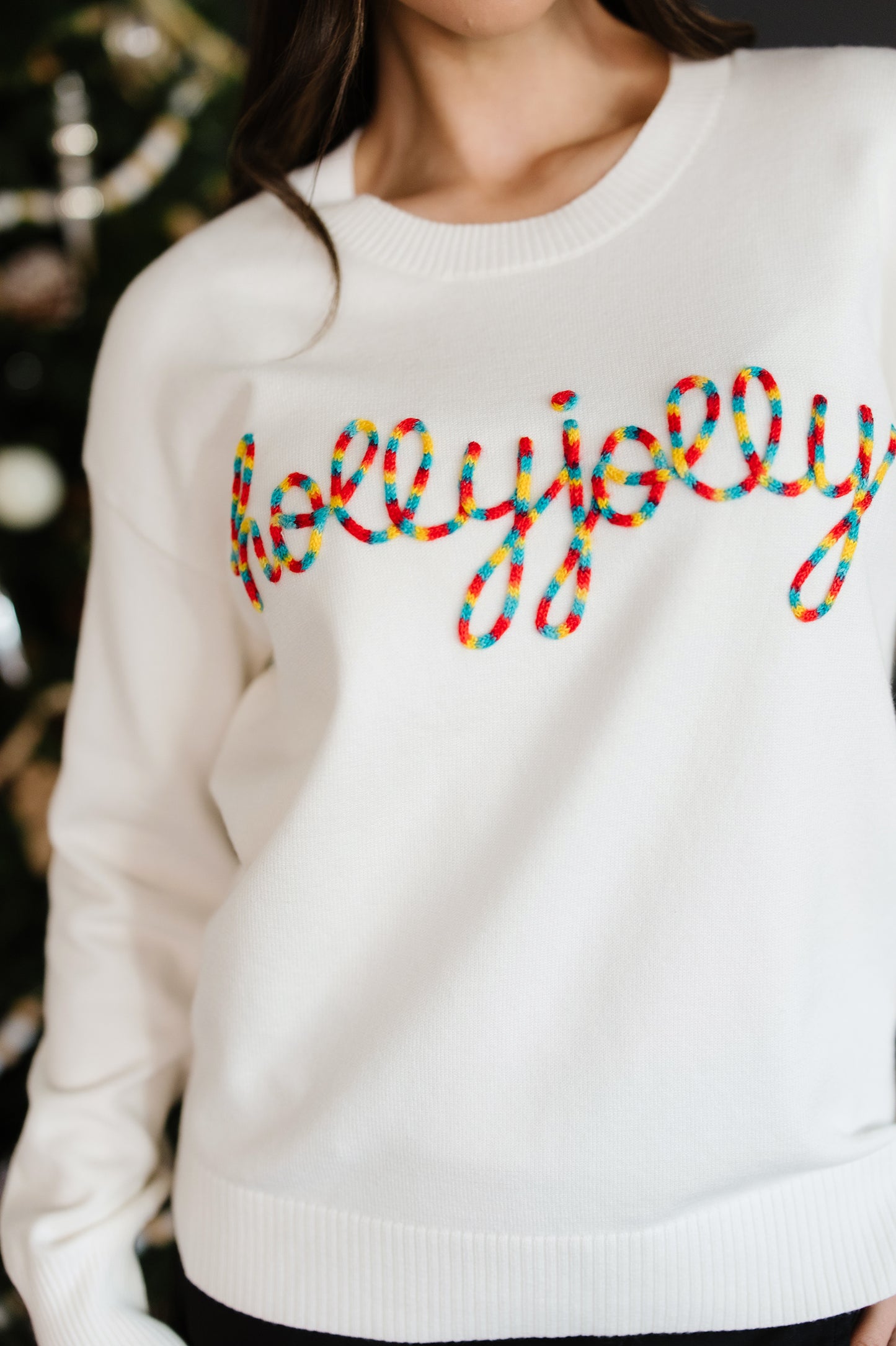 Beige Colorful Holly Jolly Christmas Knit Loose Sweater-TOPS / DRESSES-[Adult]-[Female]-2022 Online Blue Zone Planet
