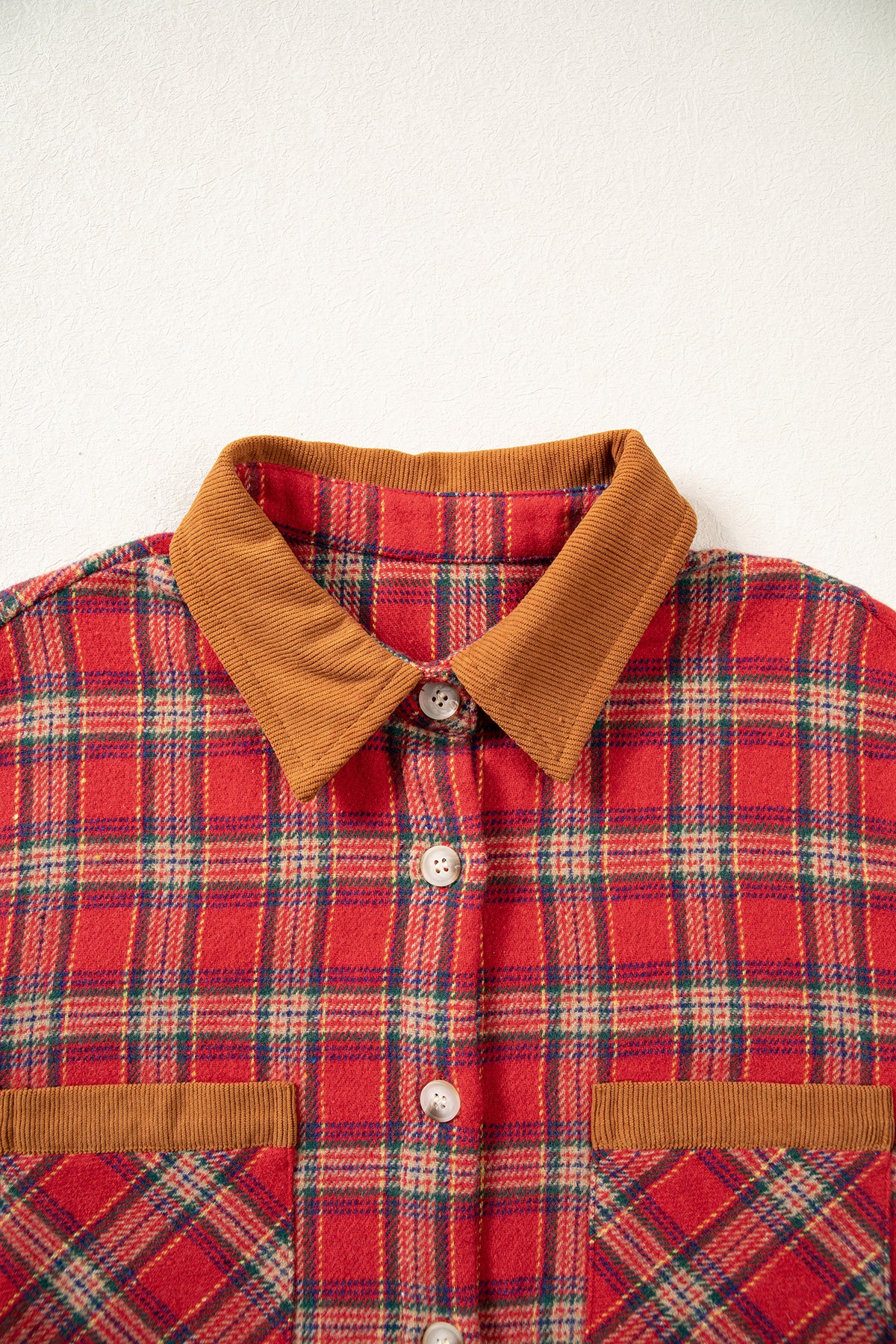 Red Casual Plaid Color Block Collared Button Shacket-Outerwear/Plaid Shackets-[Adult]-[Female]-2022 Online Blue Zone Planet