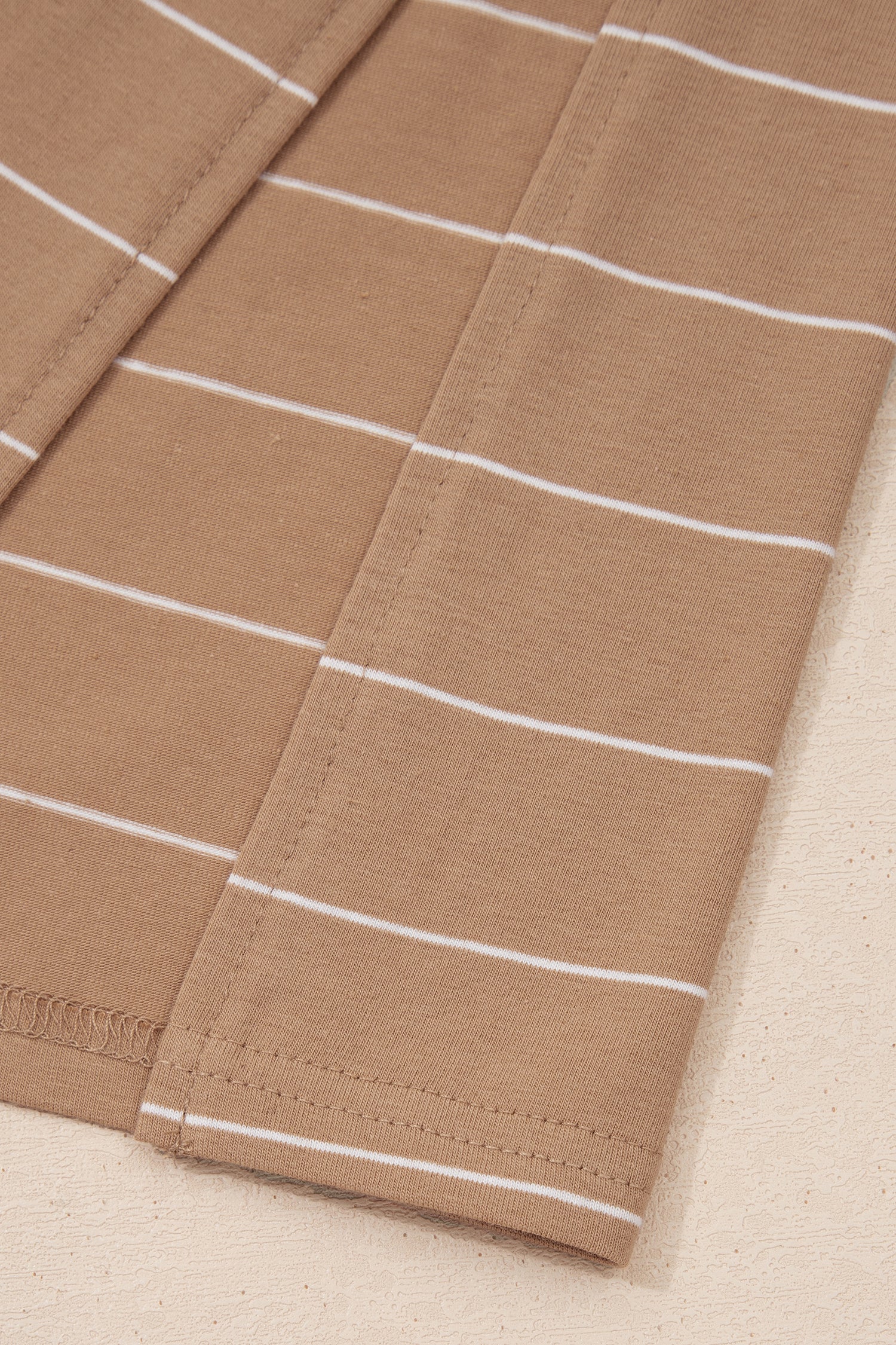 Khaki Stripe Casual Short Sleeve Side Slit Maxi T Shirt Dress-TOPS / DRESSES-[Adult]-[Female]-2022 Online Blue Zone Planet