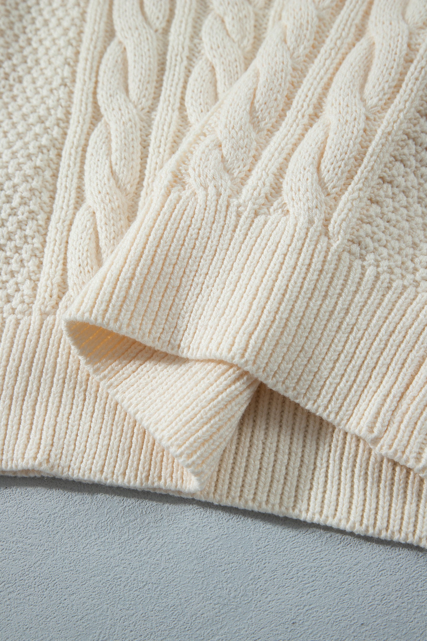 Beige Drop Shoulder Round Neck Cable Knit Sweater-TOPS / DRESSES-[Adult]-[Female]-2022 Online Blue Zone Planet