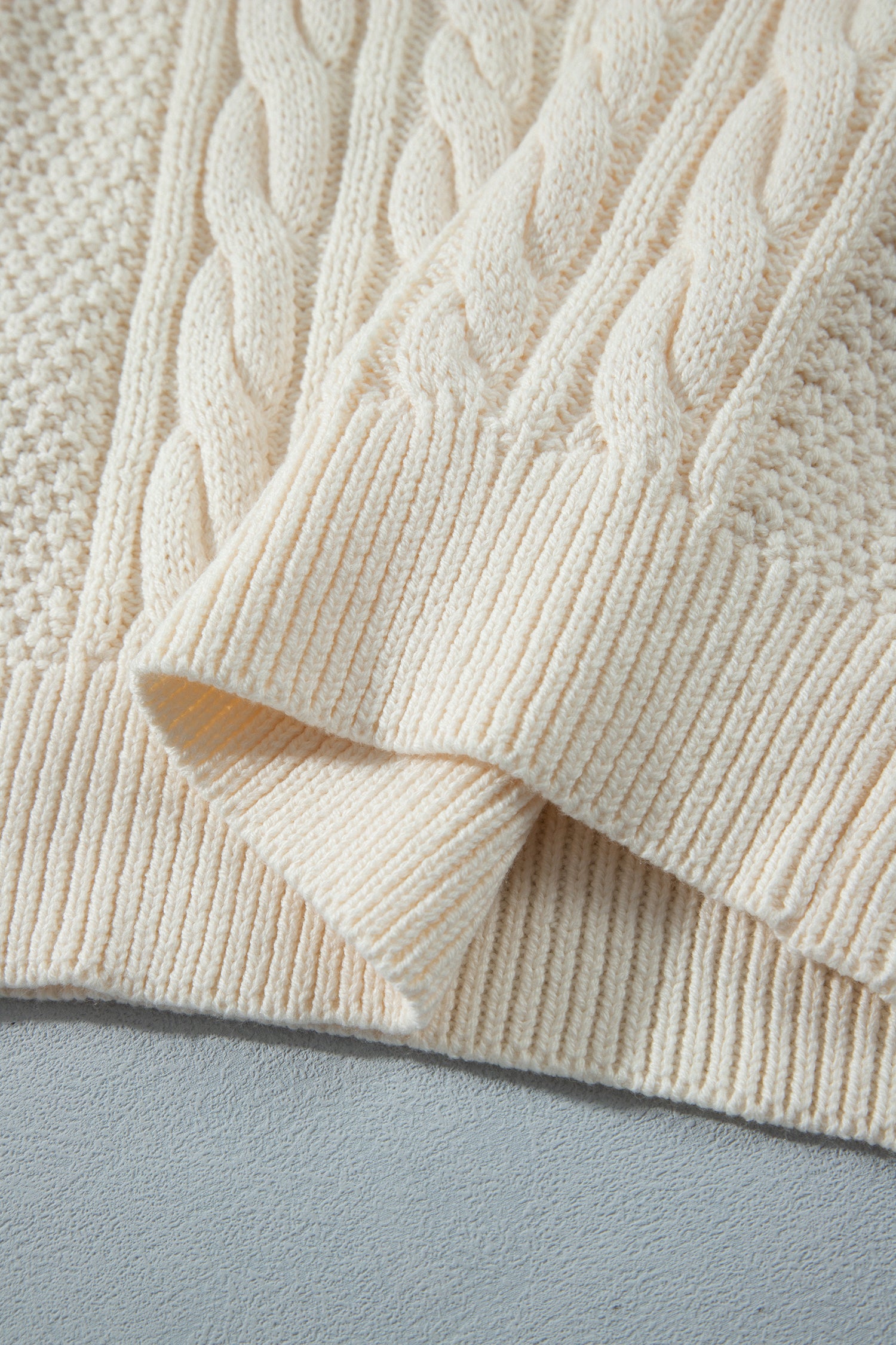 Beige Drop Shoulder Round Neck Cable Knit Sweater-TOPS / DRESSES-[Adult]-[Female]-2022 Online Blue Zone Planet