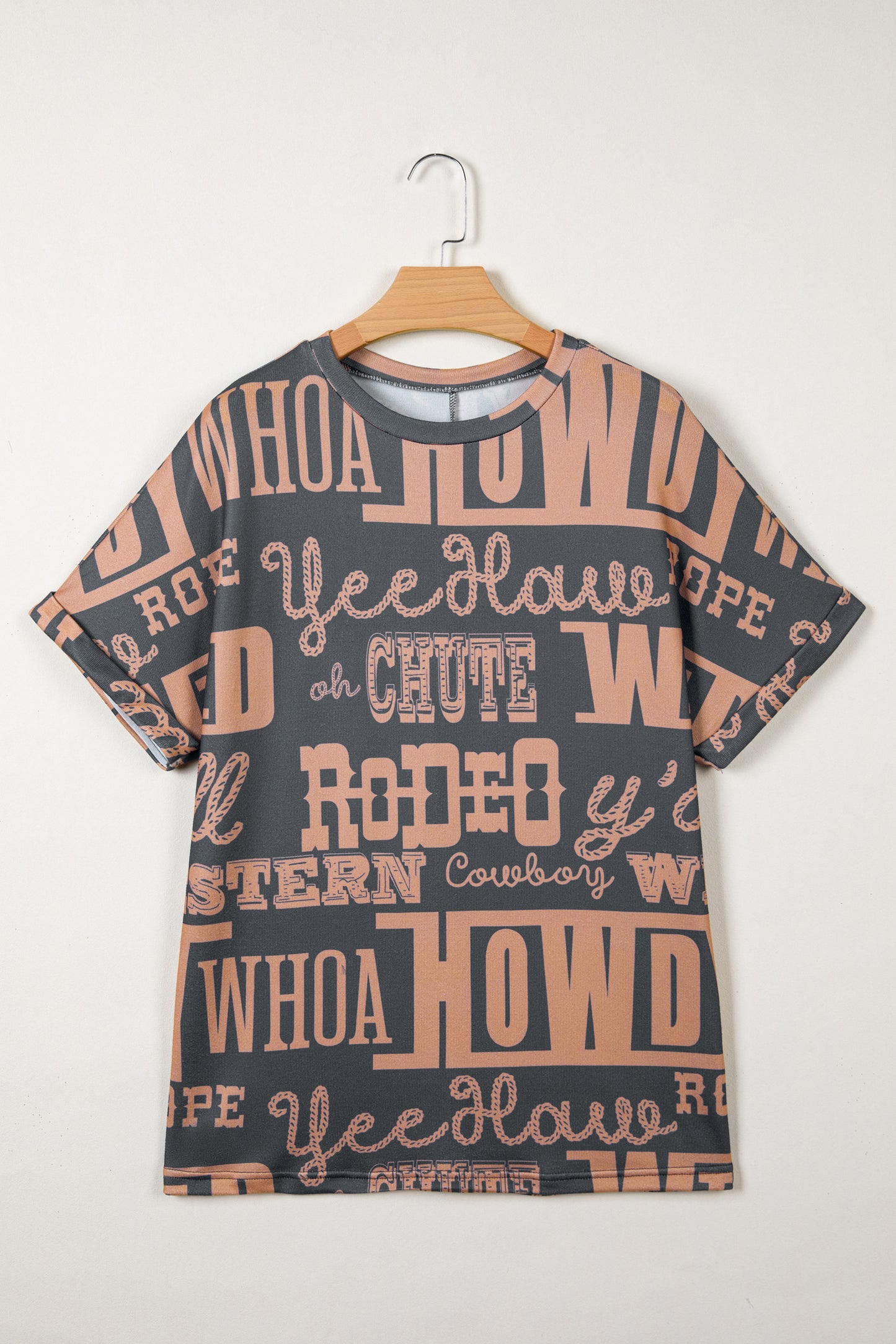 Dark Grey Howdy Cowboy Letter Printed Western Fashion Tee-Tops/Tops & Tees-[Adult]-[Female]-2022 Online Blue Zone Planet