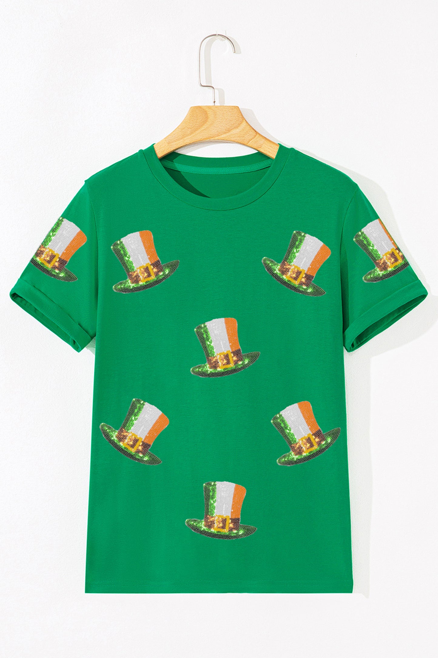 Bright Green Sequin St Patricks Day Hat Relaxed T Shirt-Graphic/Graphic Tees-[Adult]-[Female]-2022 Online Blue Zone Planet