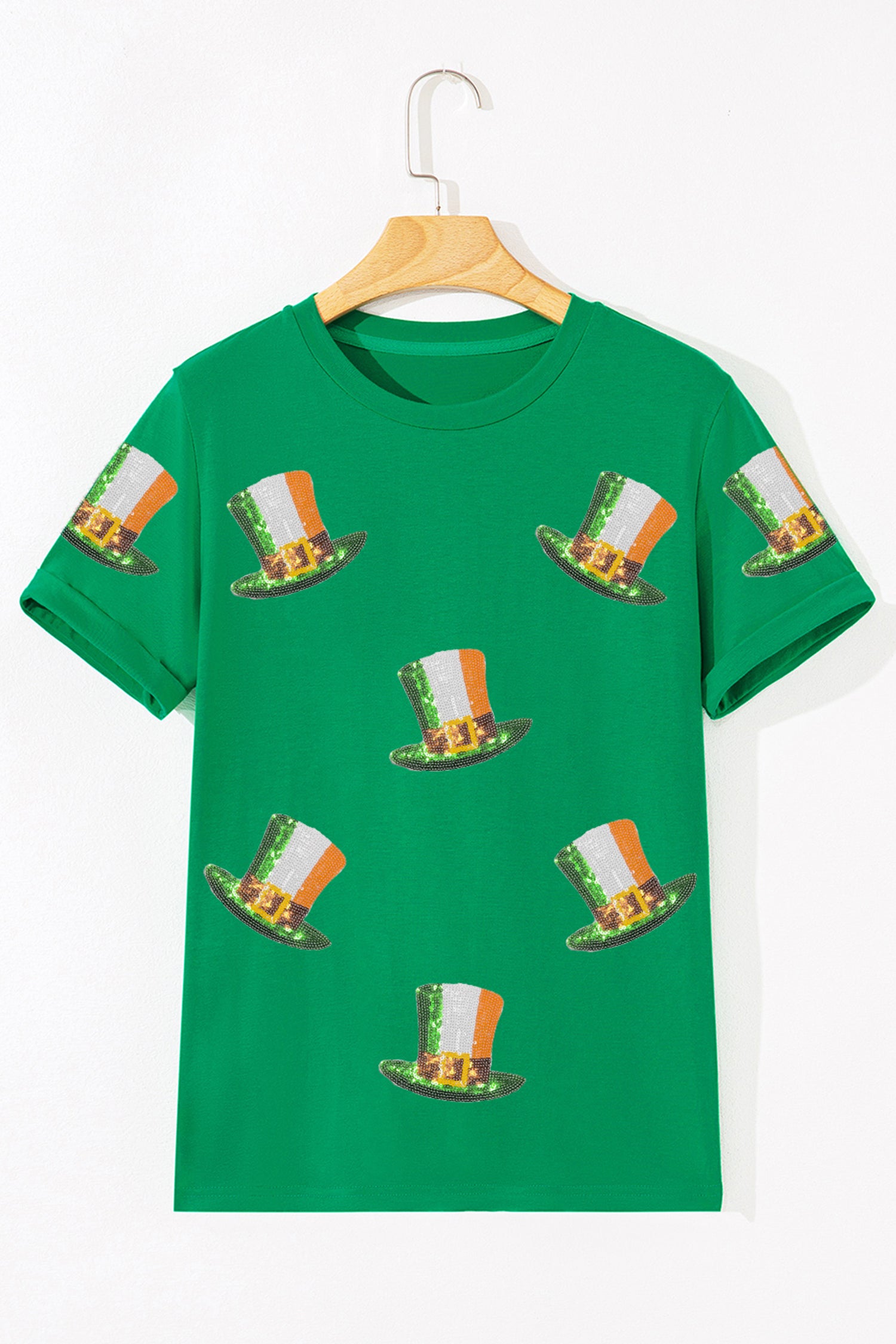 Bright Green Sequin St Patricks Day Hat Relaxed T Shirt-Graphic/Graphic Tees-[Adult]-[Female]-2022 Online Blue Zone Planet