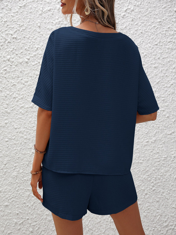 Waffle-Knit Top and Shorts Set-TOPS / DRESSES-[Adult]-[Female]-2022 Online Blue Zone Planet