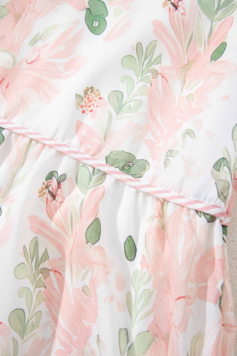 Pink Plus Size Floral Print Striped Detail Short Summer Dress-TOPS / DRESSES-[Adult]-[Female]-2022 Online Blue Zone Planet