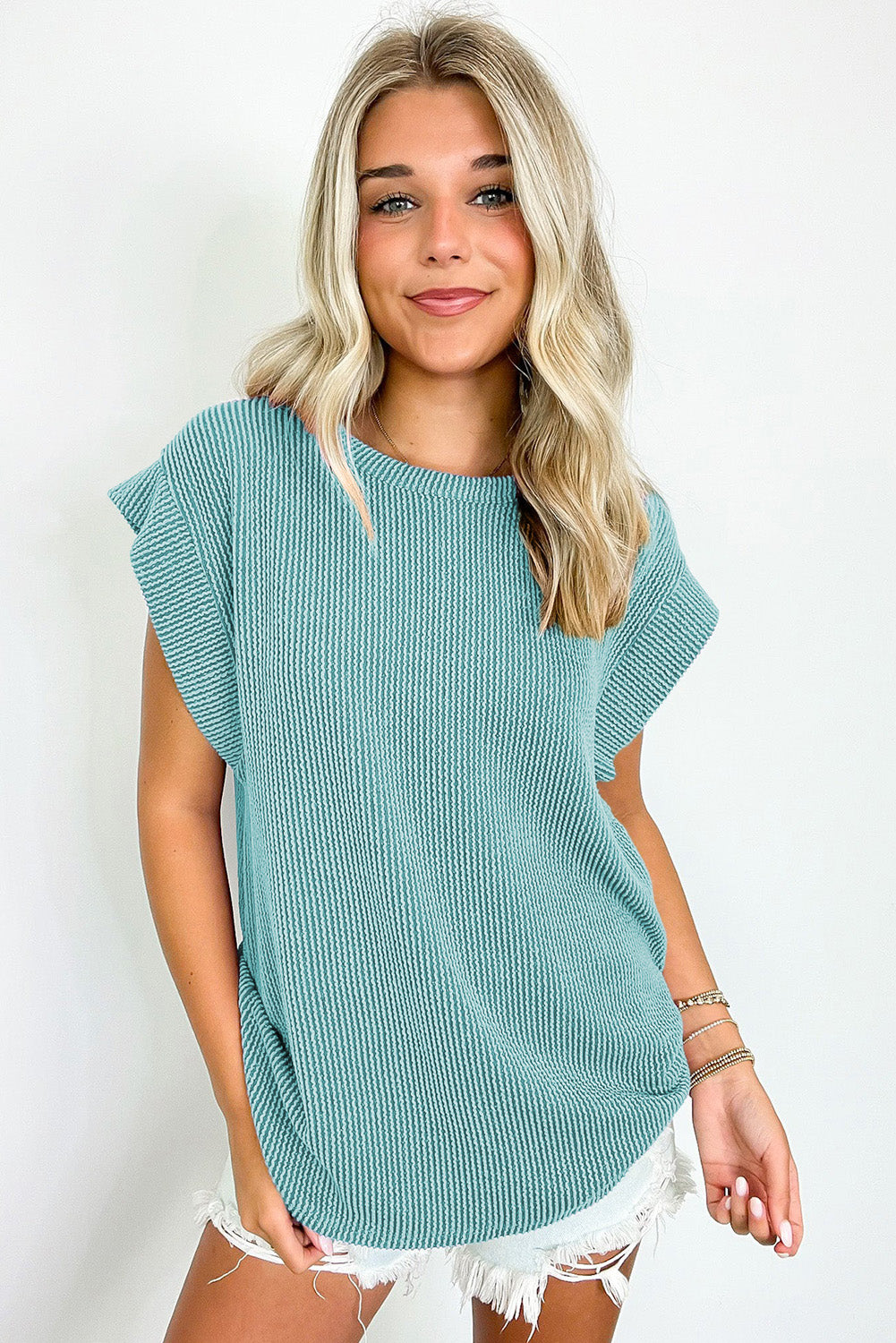 Gray Twisted Rib Wide Sleeve Crew Neck T Shirt-Tops/Tops & Tees-[Adult]-[Female]-2022 Online Blue Zone Planet