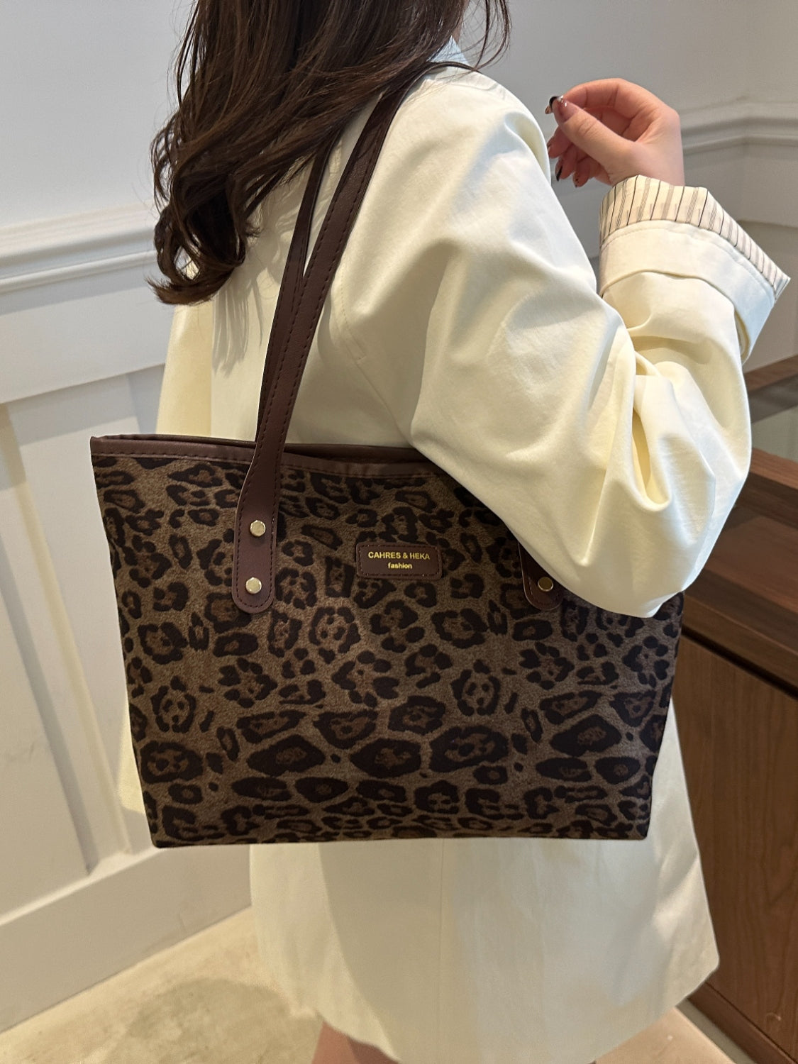 Leopard Polyester Tote Bag-HANDBAGS-[Adult]-[Female]-2022 Online Blue Zone Planet