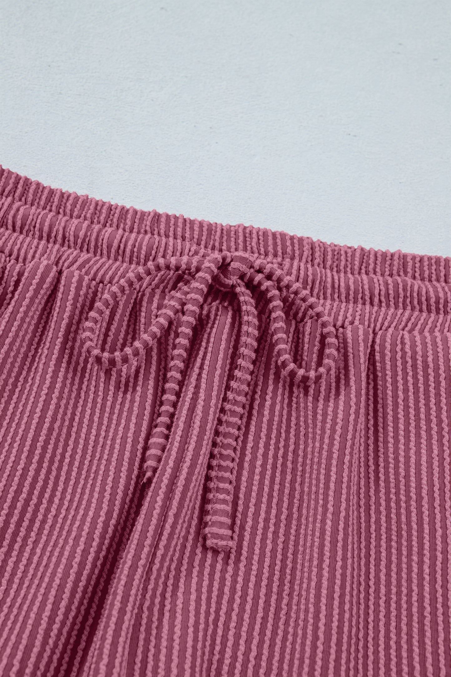Pitaya Pink Twisted Ribbed Loose Tee Drawstring Elastic Waist 2pcs Short Set-Two Piece Sets/Short Sets-[Adult]-[Female]-2022 Online Blue Zone Planet