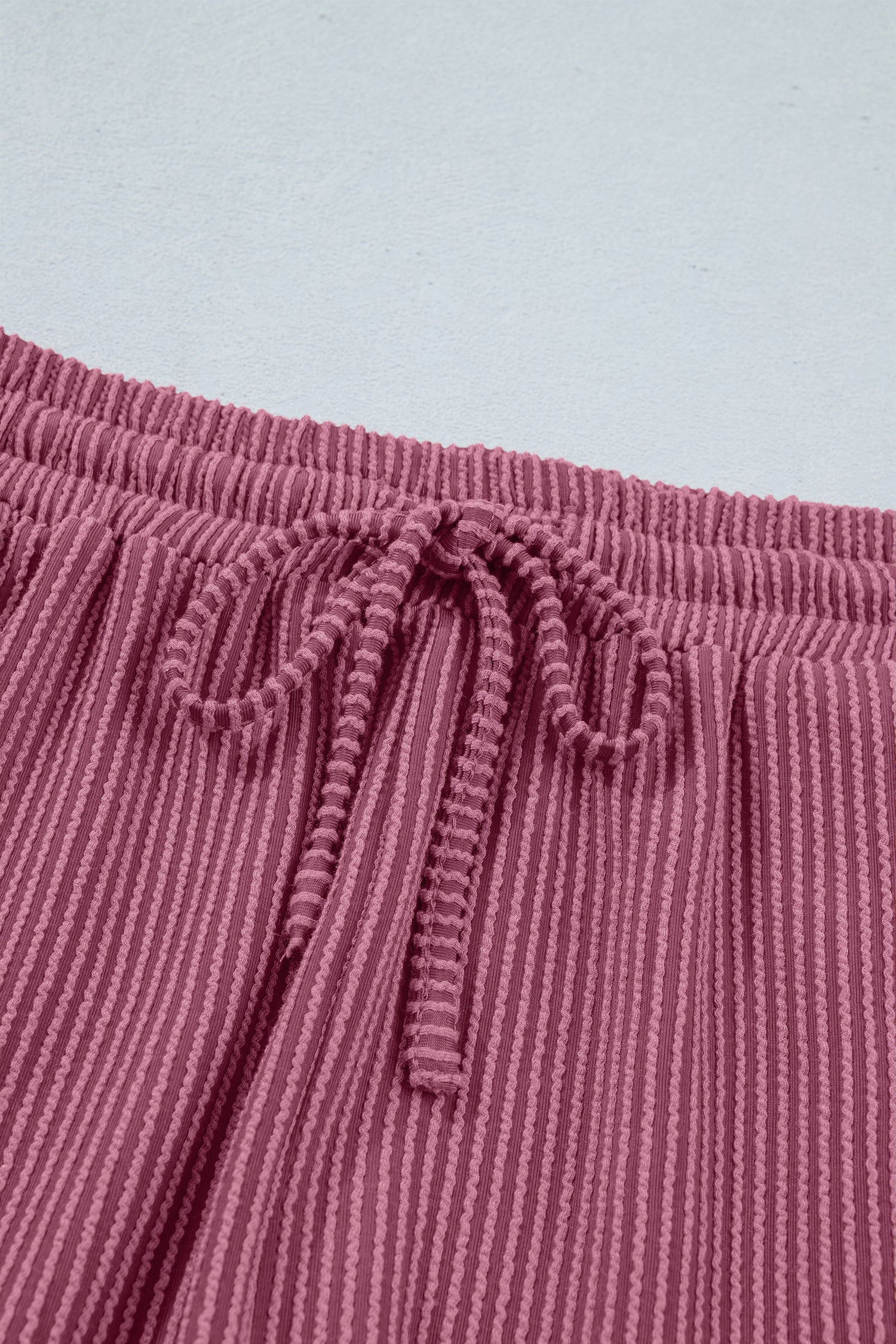 Pitaya Pink Twisted Ribbed Loose Tee Drawstring Elastic Waist 2pcs Short Set-Two Piece Sets/Short Sets-[Adult]-[Female]-2022 Online Blue Zone Planet