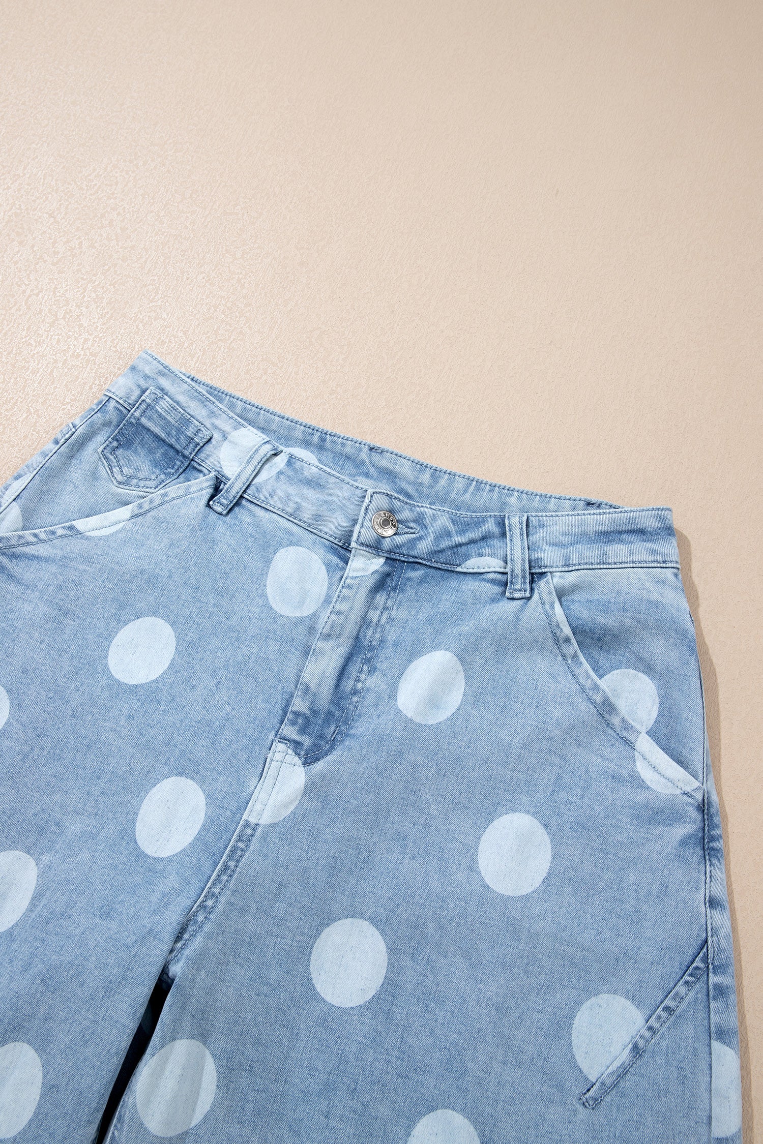 Sky Blue Polka Dot Ankle-Length Metal Button Casual Jeans-Bottoms/Jeans-[Adult]-[Female]-2022 Online Blue Zone Planet