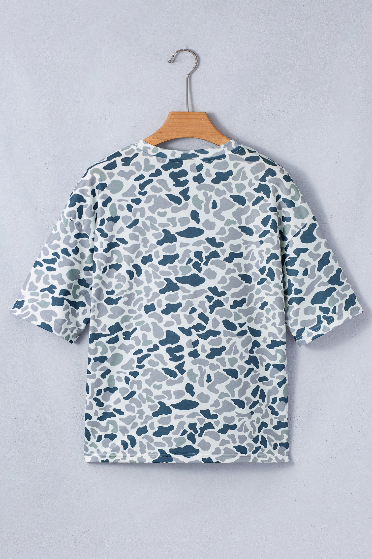 Gray Camouflage Print Single Chest Pocket V Neck Tee-Tops/Tops & Tees-[Adult]-[Female]-2022 Online Blue Zone Planet