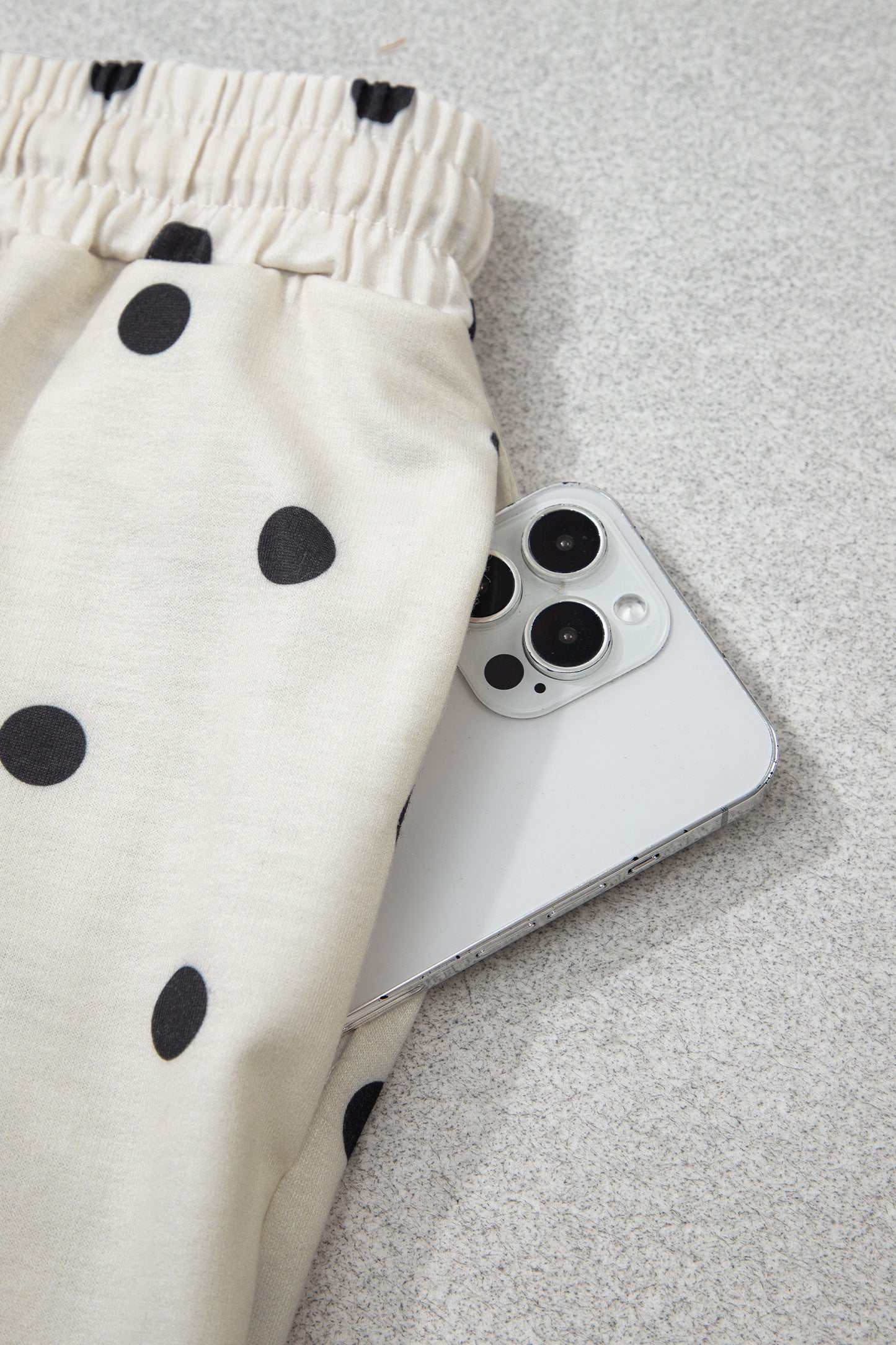 Beige Polka Dot Half Sleeve Loose Top Elastic Waist Casual Pants Set-Two Piece Sets/Pant Sets-[Adult]-[Female]-2022 Online Blue Zone Planet