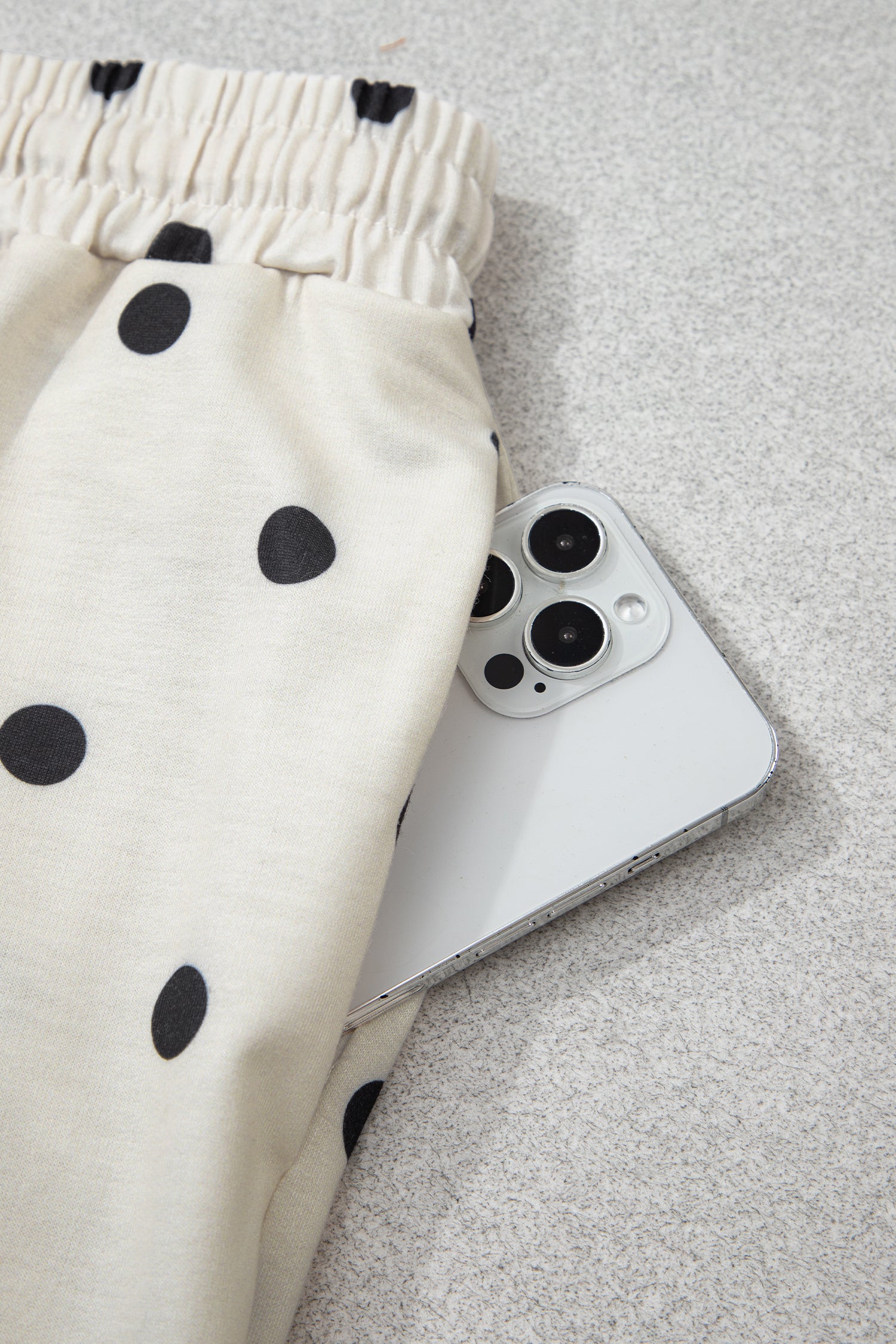 Beige Polka Dot Half Sleeve Loose Top Elastic Waist Casual Pants Set-Two Piece Sets/Pant Sets-[Adult]-[Female]-2022 Online Blue Zone Planet