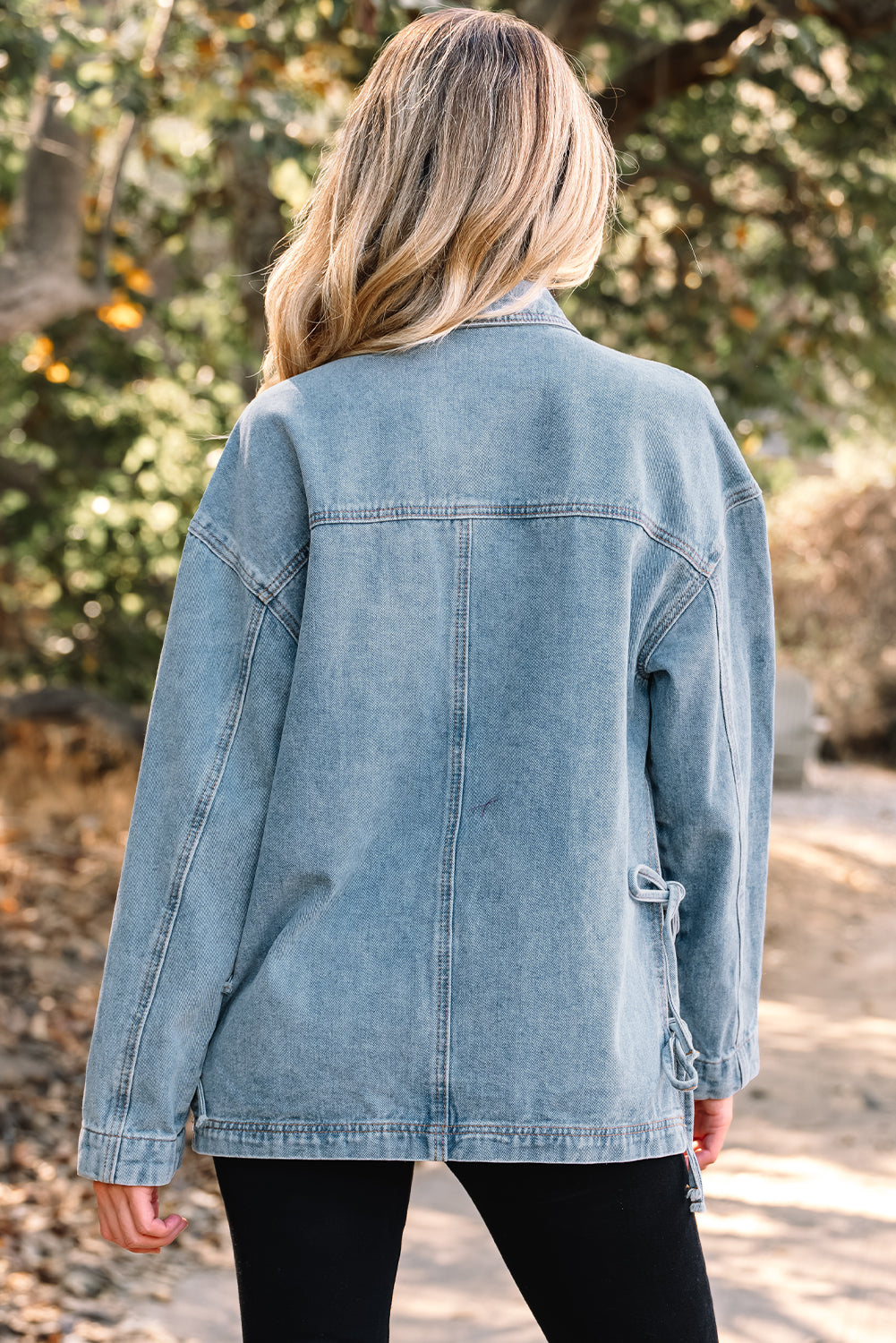 Beau Blue Multi Patched Pockets Side Tie up Boyfriend Style Denim Jacket-Outerwear/Denim jackets-[Adult]-[Female]-2022 Online Blue Zone Planet