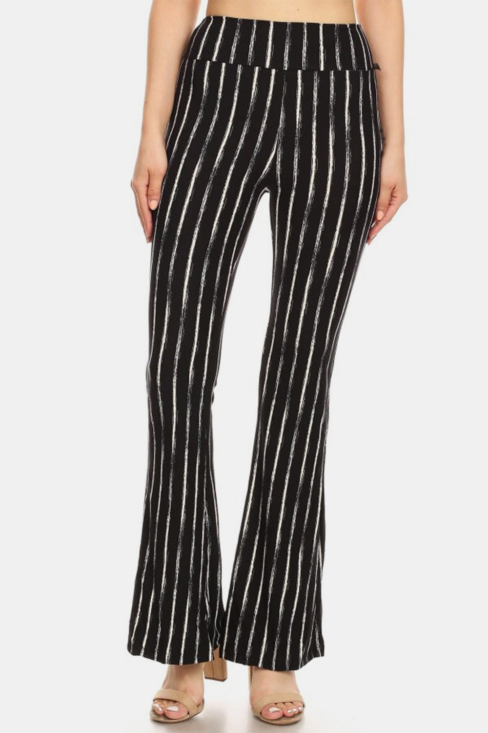 Blue Zone Planet | Leggings Depot Striped High Waist Flare Pants-BOTTOMS SIZES SMALL MEDIUM LARGE-[Adult]-[Female]-Stripe-S-2022 Online Blue Zone Planet