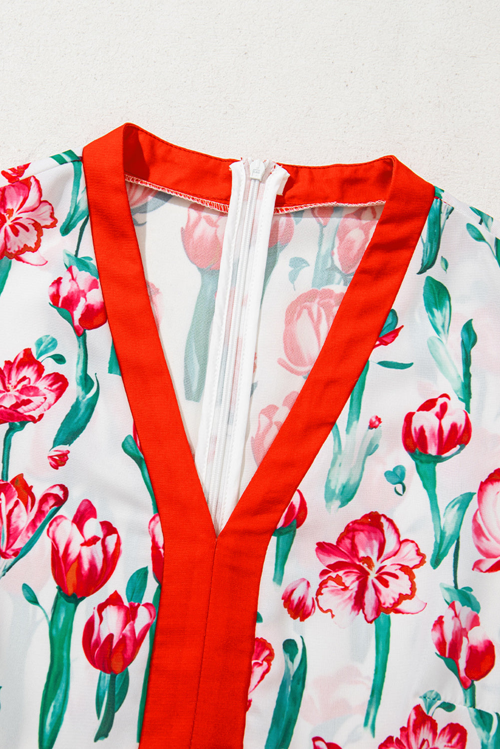 Pink Floral Print Contrast Trim V Neck Bubble Short Sleeve Babydoll Dress-TOPS / DRESSES-[Adult]-[Female]-2022 Online Blue Zone Planet