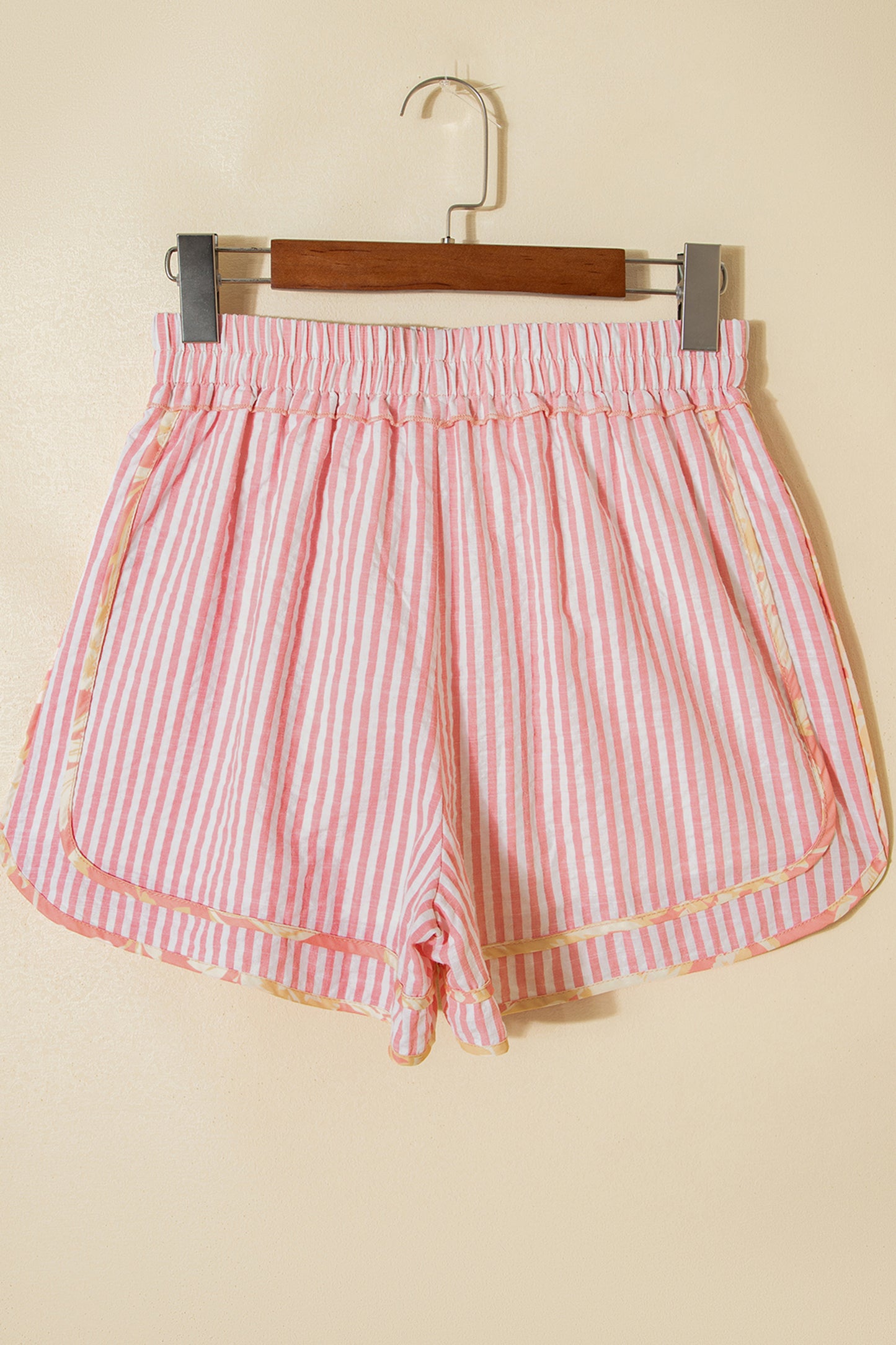 Light Pink Floral Trim Ribbon Knot Striped Casual Shorts-Bottoms/Casual Shorts-[Adult]-[Female]-2022 Online Blue Zone Planet