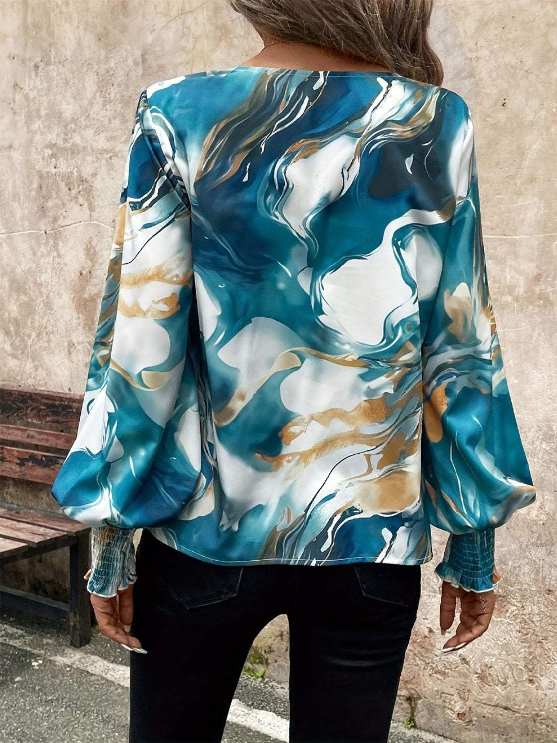 Tie-Dye V-Neck Long Sleeve Blouse-TOPS / DRESSES-[Adult]-[Female]-2022 Online Blue Zone Planet