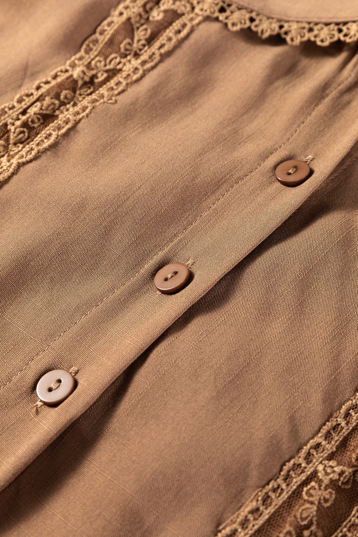 Straw Yellow Lace Trim Peter Pan Collar Long Sleeve Mini Shirt Dress-TOPS / DRESSES-[Adult]-[Female]-2022 Online Blue Zone Planet