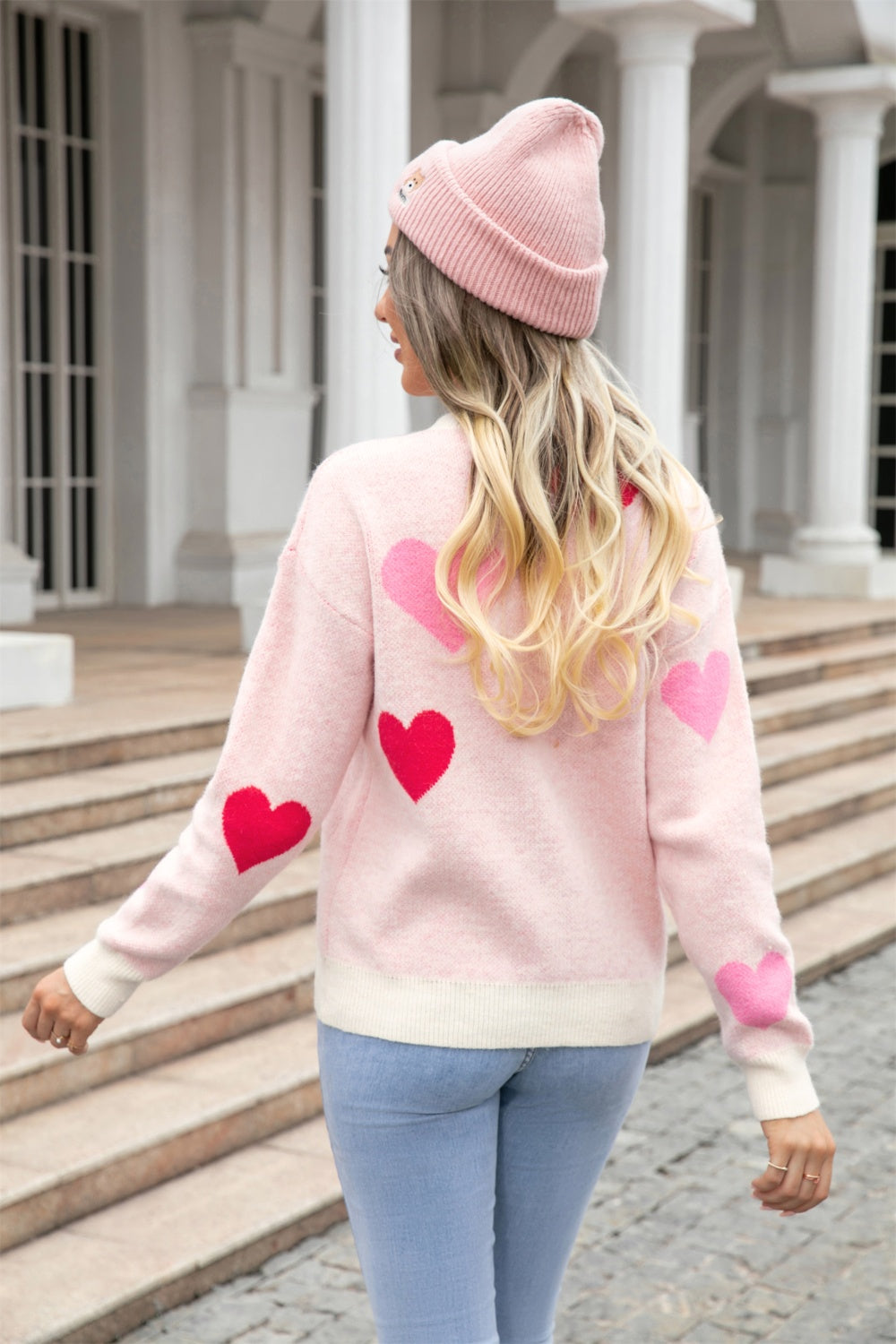 Angel Wings Heart Round Neck Droppped Shoulder Sweater-TOPS / DRESSES-[Adult]-[Female]-2022 Online Blue Zone Planet