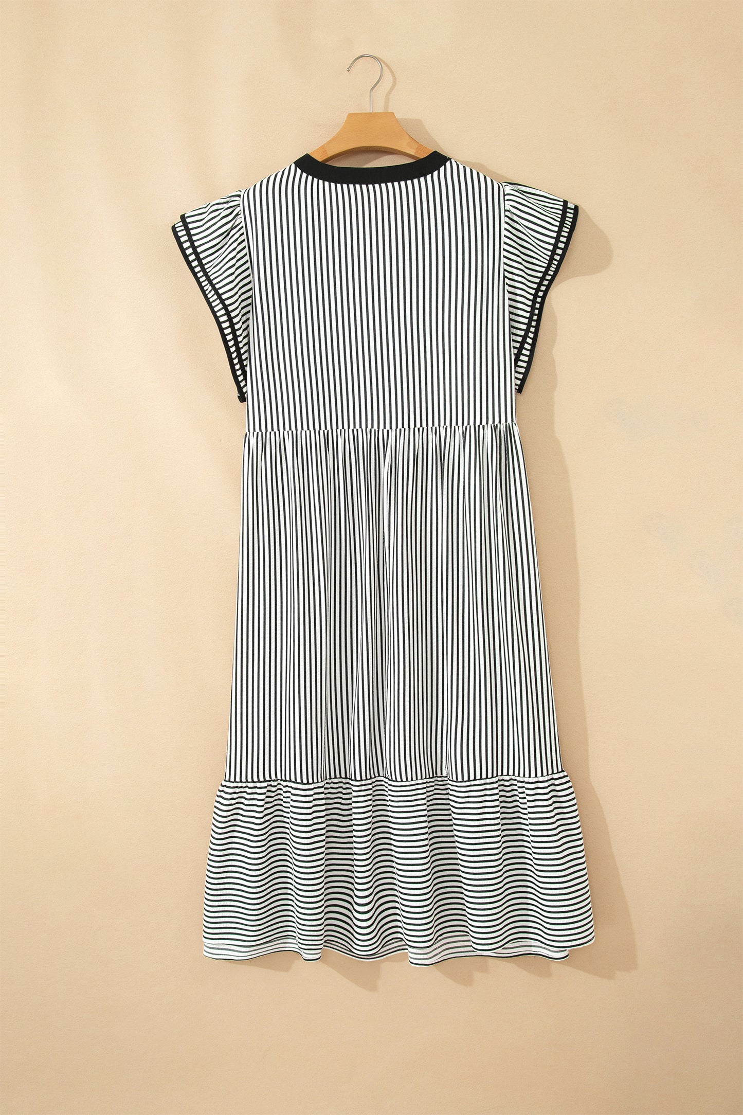 Black Stripe Plus Size Slit V Neck Tiered Flutter Sleeve Maxi Dress-TOPS / DRESSES-[Adult]-[Female]-2022 Online Blue Zone Planet