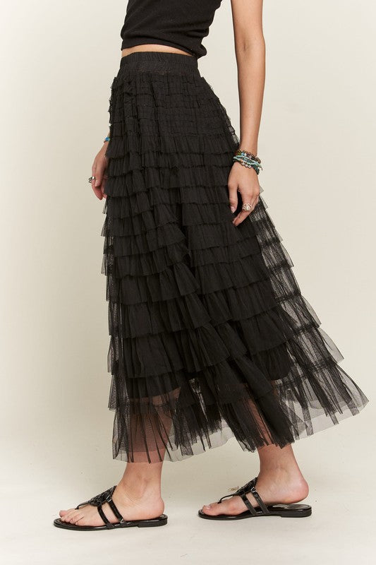 ADORA Elastic Waist Layered Mesh Midi Skirt-BOTTOM SIZES SMALL MEDIUM LARGE-[Adult]-[Female]-2022 Online Blue Zone Planet