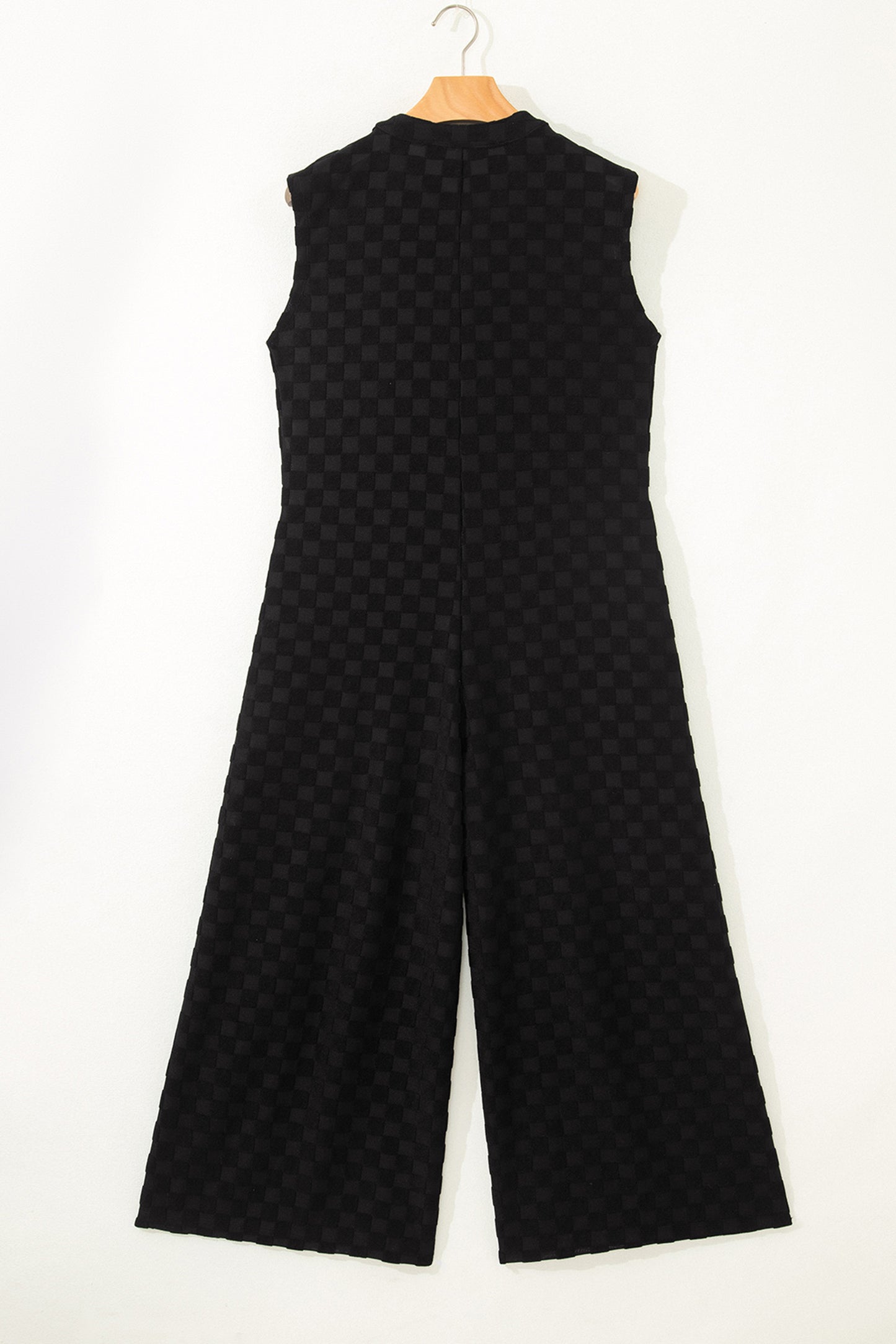 Black Half Buttons Sleeveless Wide Leg Textured Jumpsuit-Bottoms/Jumpsuits & Rompers-[Adult]-[Female]-2022 Online Blue Zone Planet