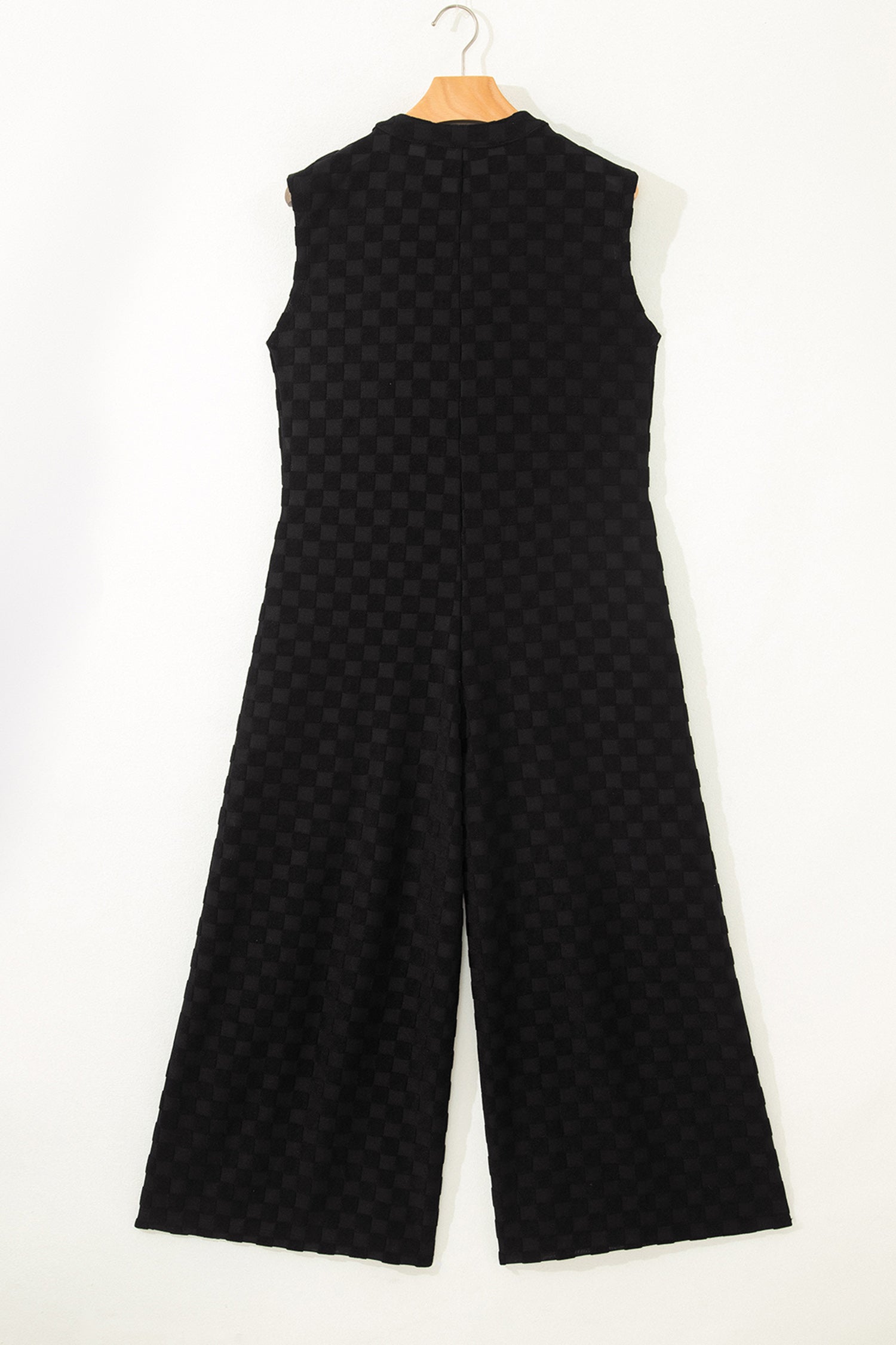 Black Half Buttons Sleeveless Wide Leg Textured Jumpsuit-Bottoms/Jumpsuits & Rompers-[Adult]-[Female]-2022 Online Blue Zone Planet