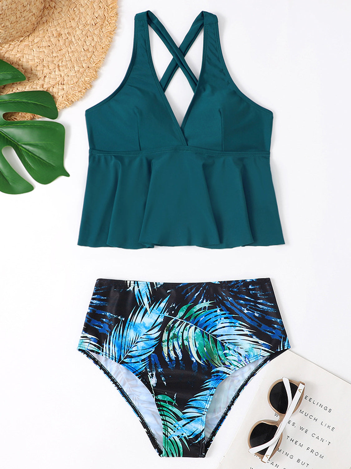 Blue Zone Planet |  Crisscross V-Neck Wide Strap Swim Set BLUE ZONE PLANET