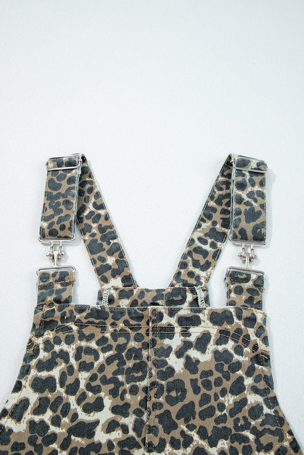 Gray Leopard Print Pocketed Loose Fit Denim Overall Dress-TOPS / DRESSES-[Adult]-[Female]-2022 Online Blue Zone Planet