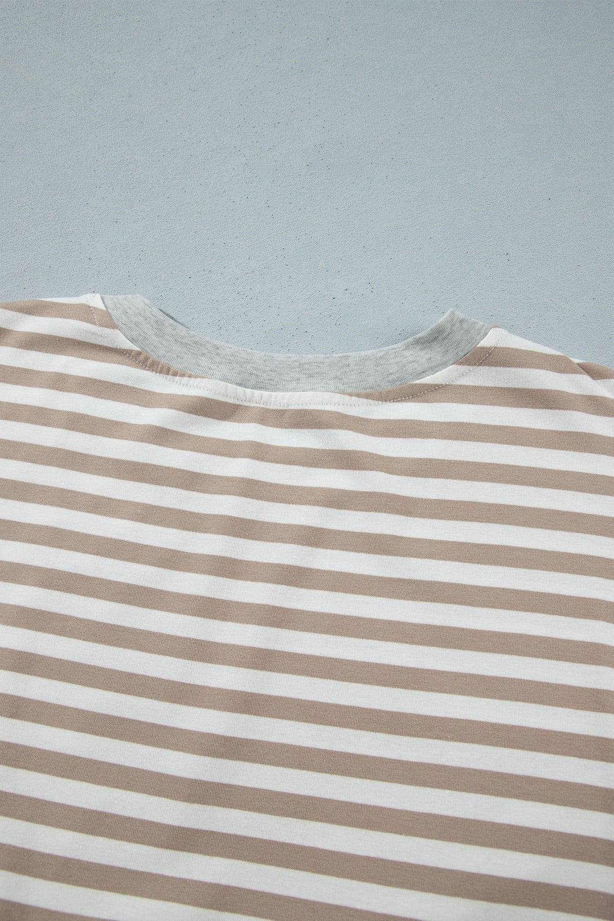 Khaki Stripe Striped Colorblock Cuffs Round Neck Long Sleeve Shift Dress