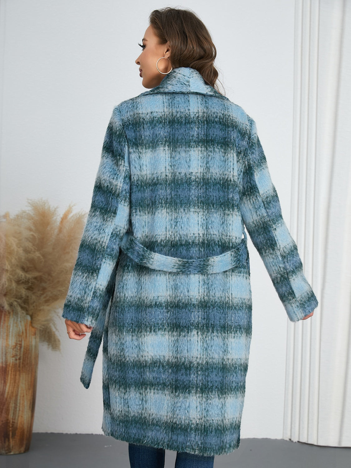 Blue Zone Planet | Plaid Tie Waist Long Sleeve Coat-TOPS / DRESSES-[Adult]-[Female]-2022 Online Blue Zone Planet