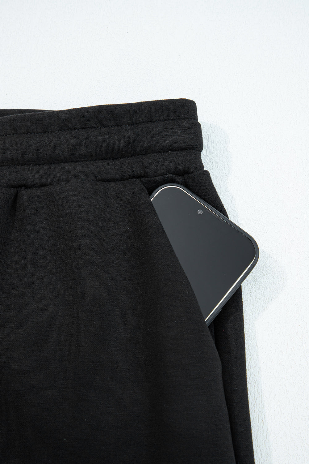 Black Zip Collar Long Sleeve Top Drawstring Pants Set-Two Piece Sets/Pant Sets-[Adult]-[Female]-2022 Online Blue Zone Planet