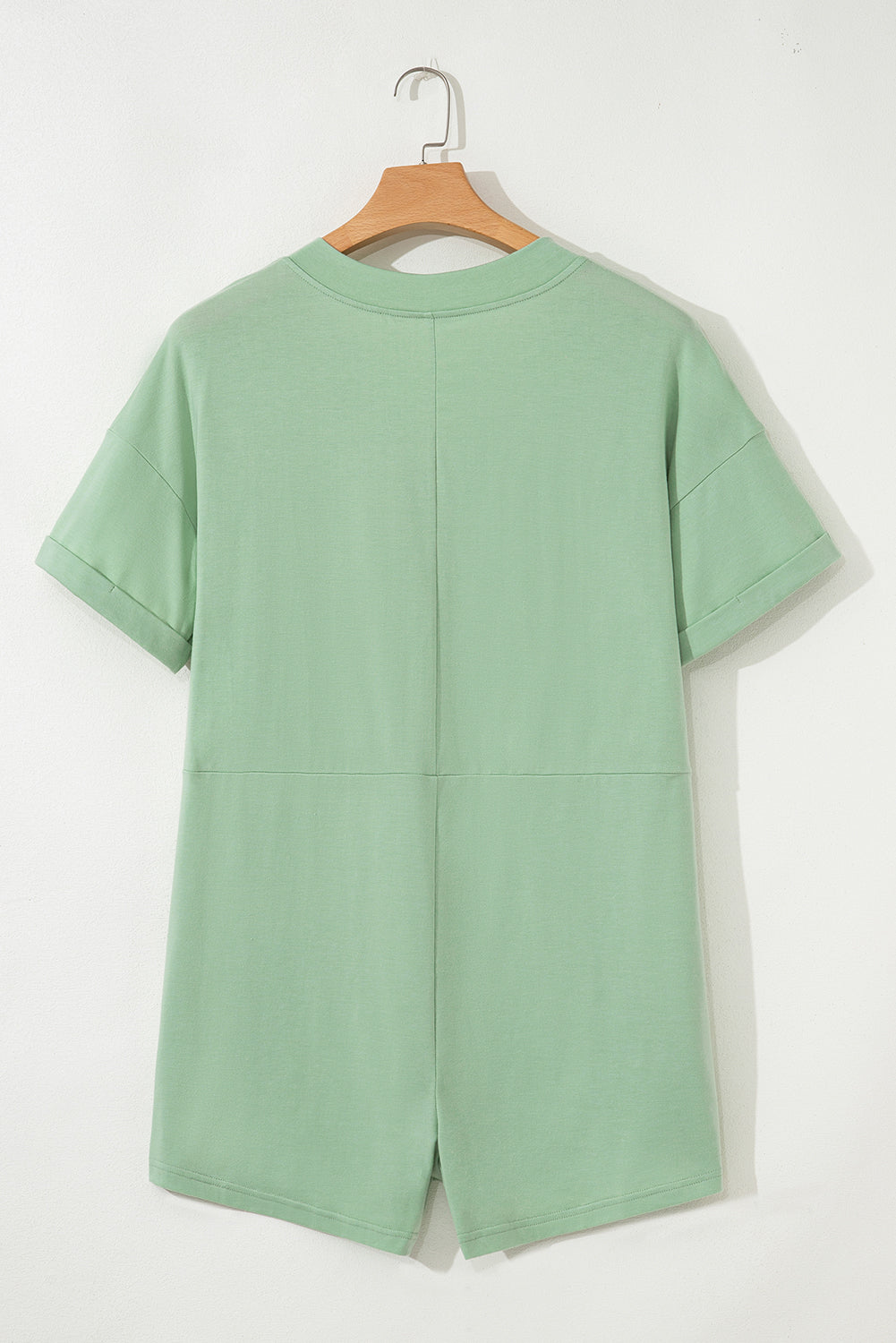 Grass Green Loose Half Sleeve V Neck Knit Romper-Bottoms/Jumpsuits & Rompers-[Adult]-[Female]-2022 Online Blue Zone Planet