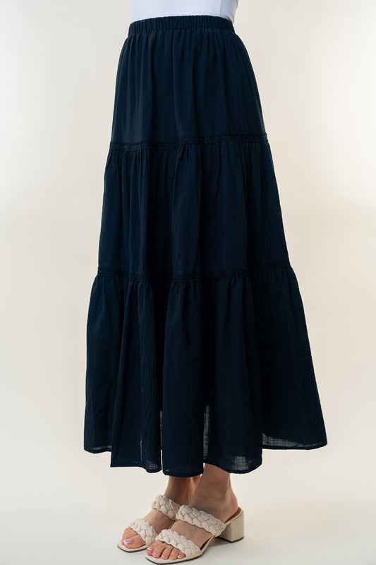 White Birch High Waisted Tiered Maxi Skirt-BOTTOMS SIZES SMALL MEDIUM LARGE-[Adult]-[Female]-Black-S-2022 Online Blue Zone Planet