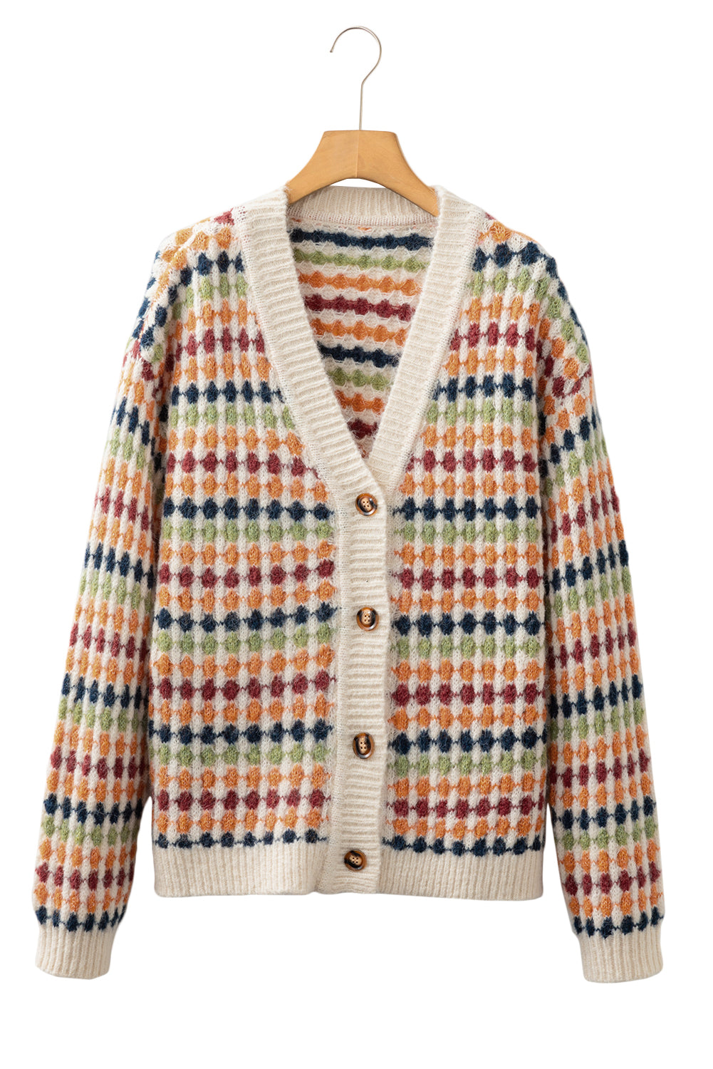 Multicolour Dotty Pattern Knit Button Front V Neck Sweater Cardigan-TOPS / DRESSES-[Adult]-[Female]-2022 Online Blue Zone Planet