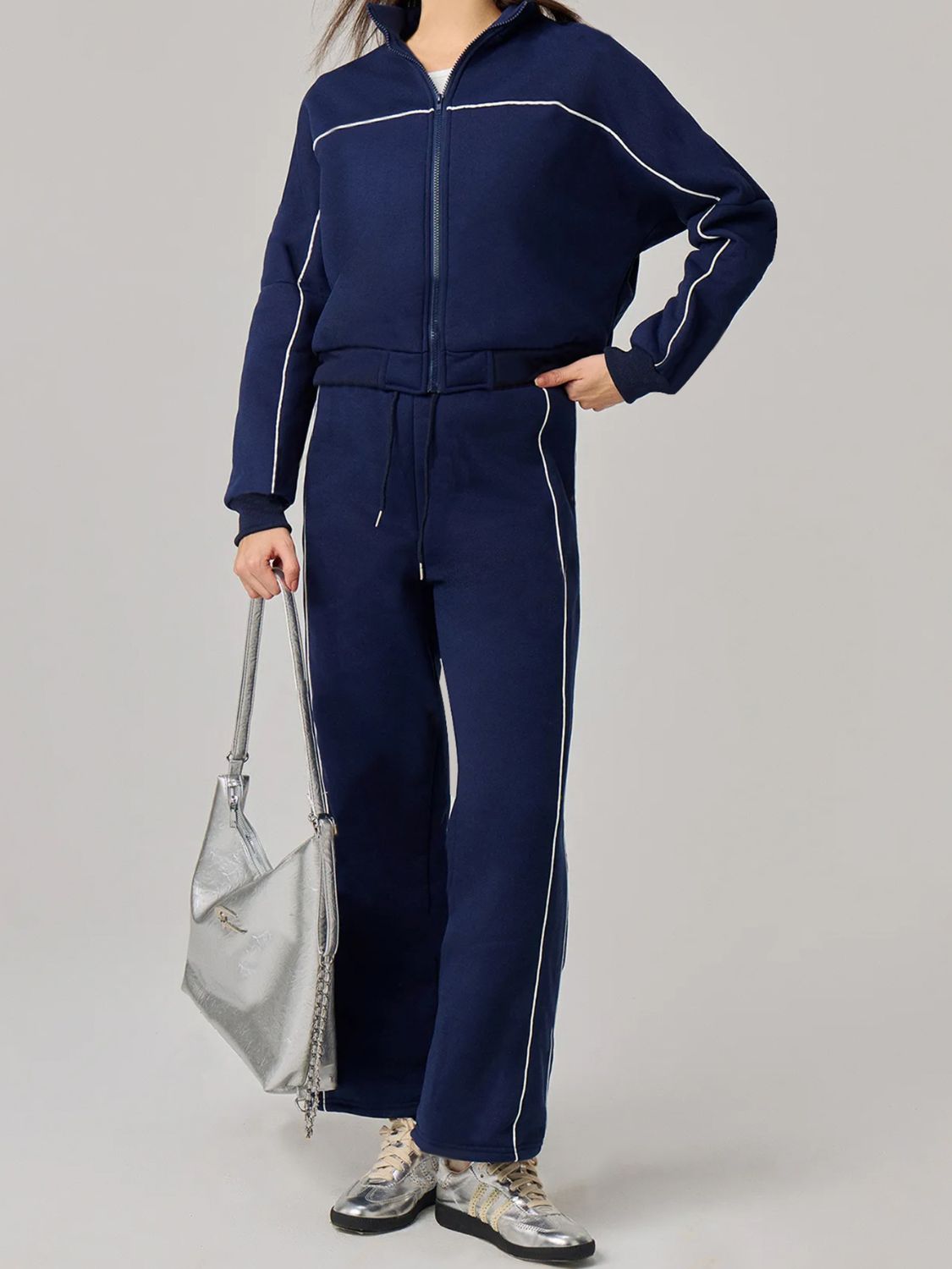 Blue Zone Planet | Zip Up Long Sleeve Top and Drawstring Pants Set-BOTTOMS SIZES SMALL MEDIUM LARGE-[Adult]-[Female]-2022 Online Blue Zone Planet