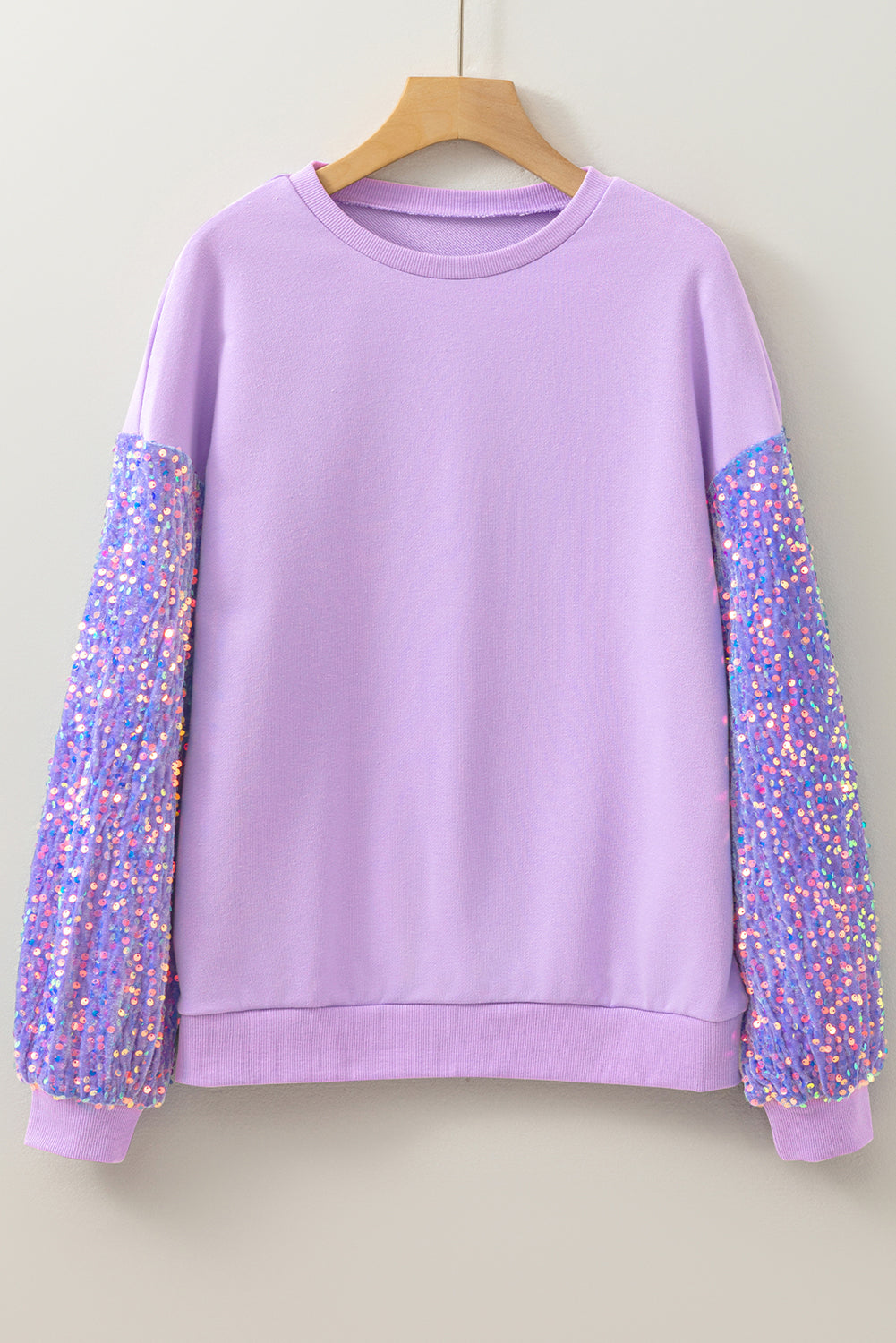 Blue Zone Planet | Orchid Petal Sequin Patchwork Long Sleeve Pullover Top-Tops/Long Sleeve Tops-[Adult]-[Female]-2022 Online Blue Zone Planet