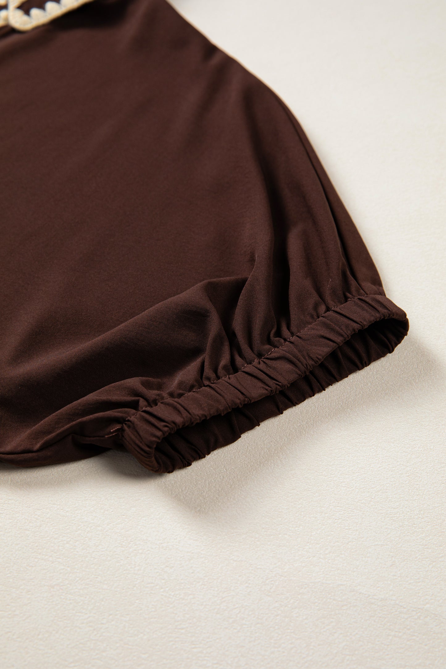 Coffee Shirt Collar Contrast Trim Button V Neck Short Sleeve Blouse-Tops/Blouses & Shirts-[Adult]-[Female]-2022 Online Blue Zone Planet