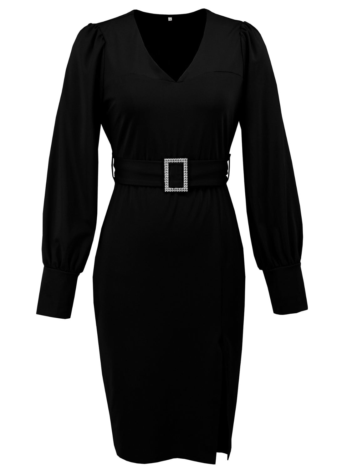 Slit V-Neck Long Sleeve Knee Length Dress-TOPS / DRESSES-[Adult]-[Female]-2022 Online Blue Zone Planet