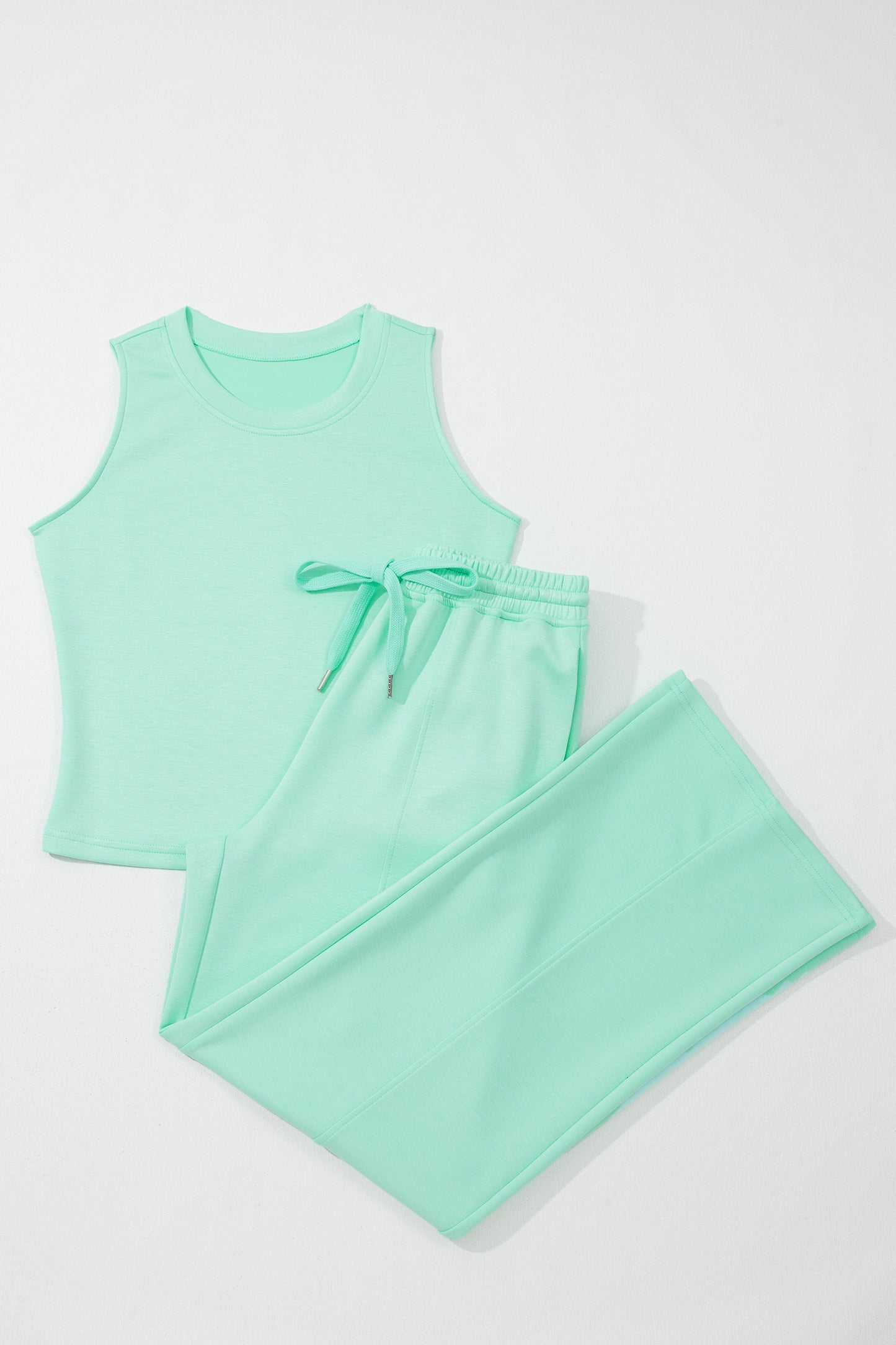 Moonlight Jade Drawstring Elastic Waistband Solid Color Two Piece Casual Set-Two Piece Sets/Pant Sets-[Adult]-[Female]-2022 Online Blue Zone Planet