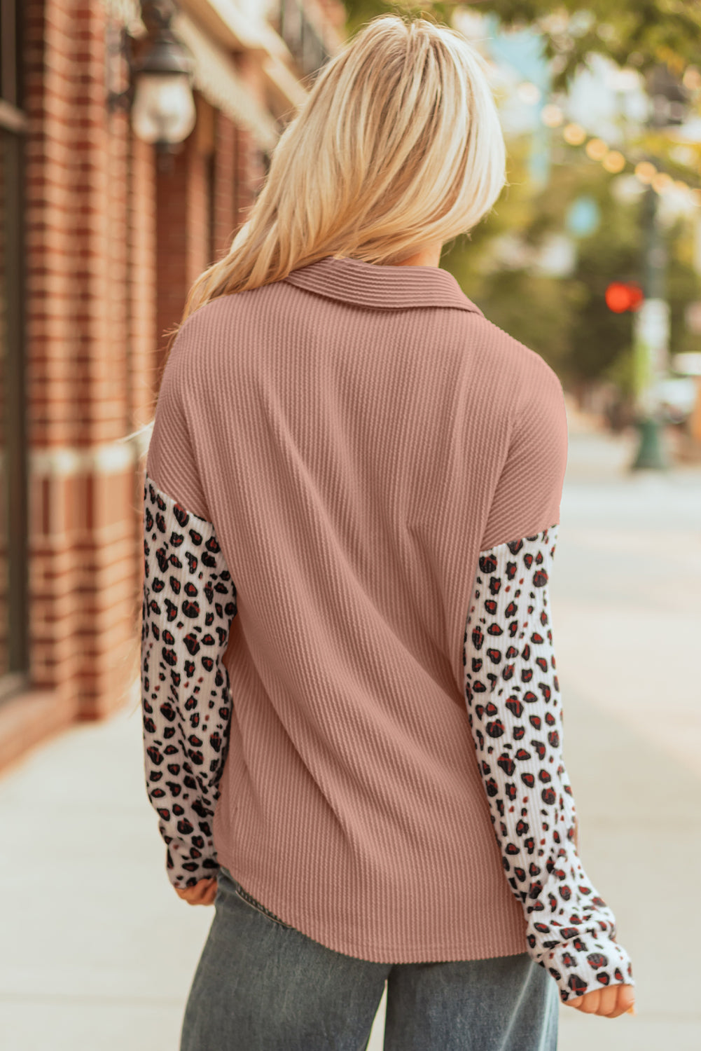 Dark Khaki Leopard Patched Twisted Ribbed Western Casual Shacket-Outerwear/Jackets-[Adult]-[Female]-2022 Online Blue Zone Planet