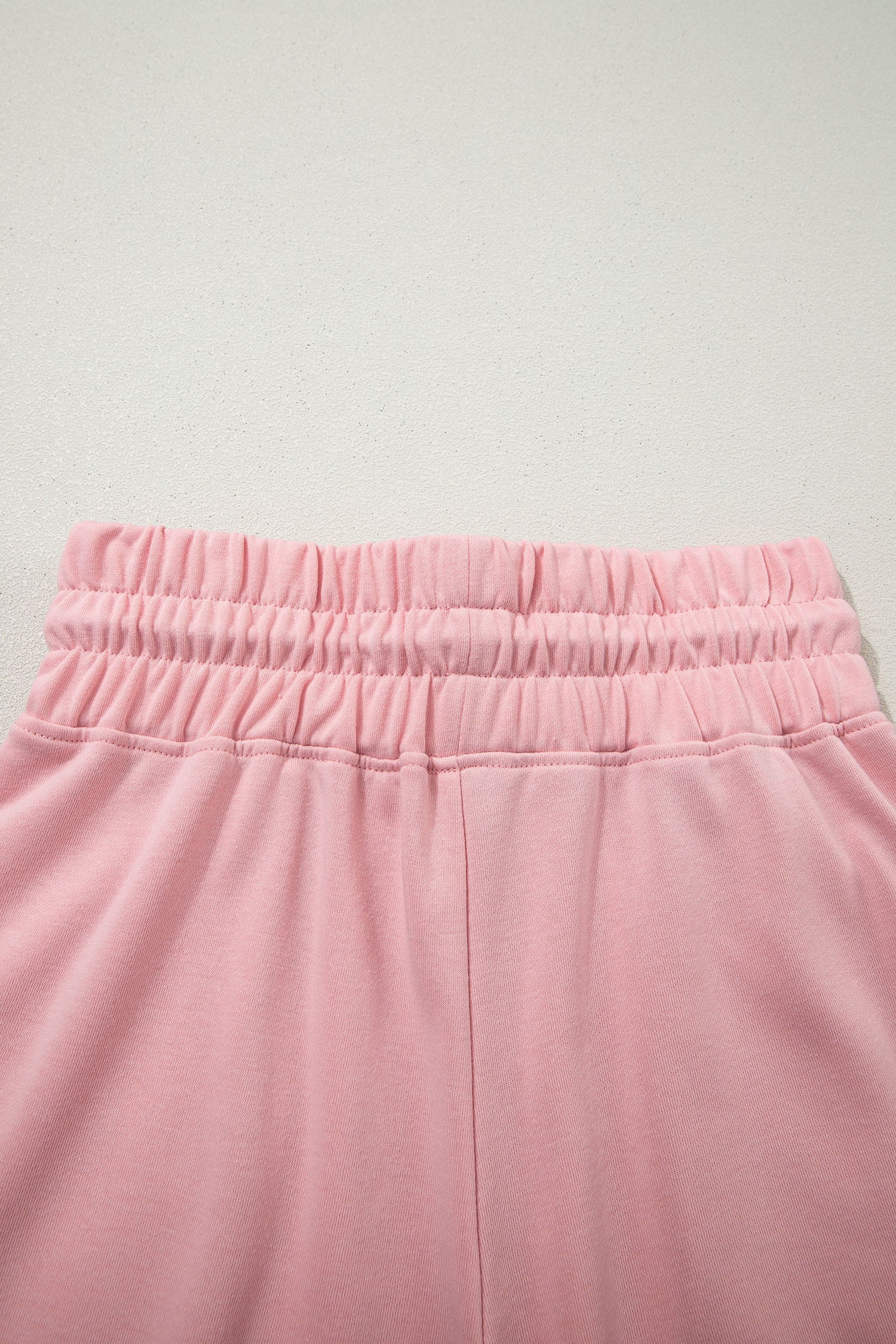 Light Pink Solid Color Loose Tee Drawstring Wide Leg Pants 2pcs Outfit-Two Piece Sets/Pant Sets-[Adult]-[Female]-2022 Online Blue Zone Planet