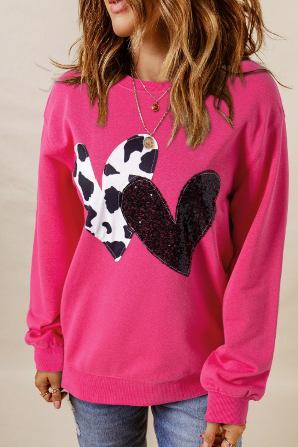 Heart Patch Long Sleeve Sweatshirt-TOPS / DRESSES-[Adult]-[Female]-2022 Online Blue Zone Planet