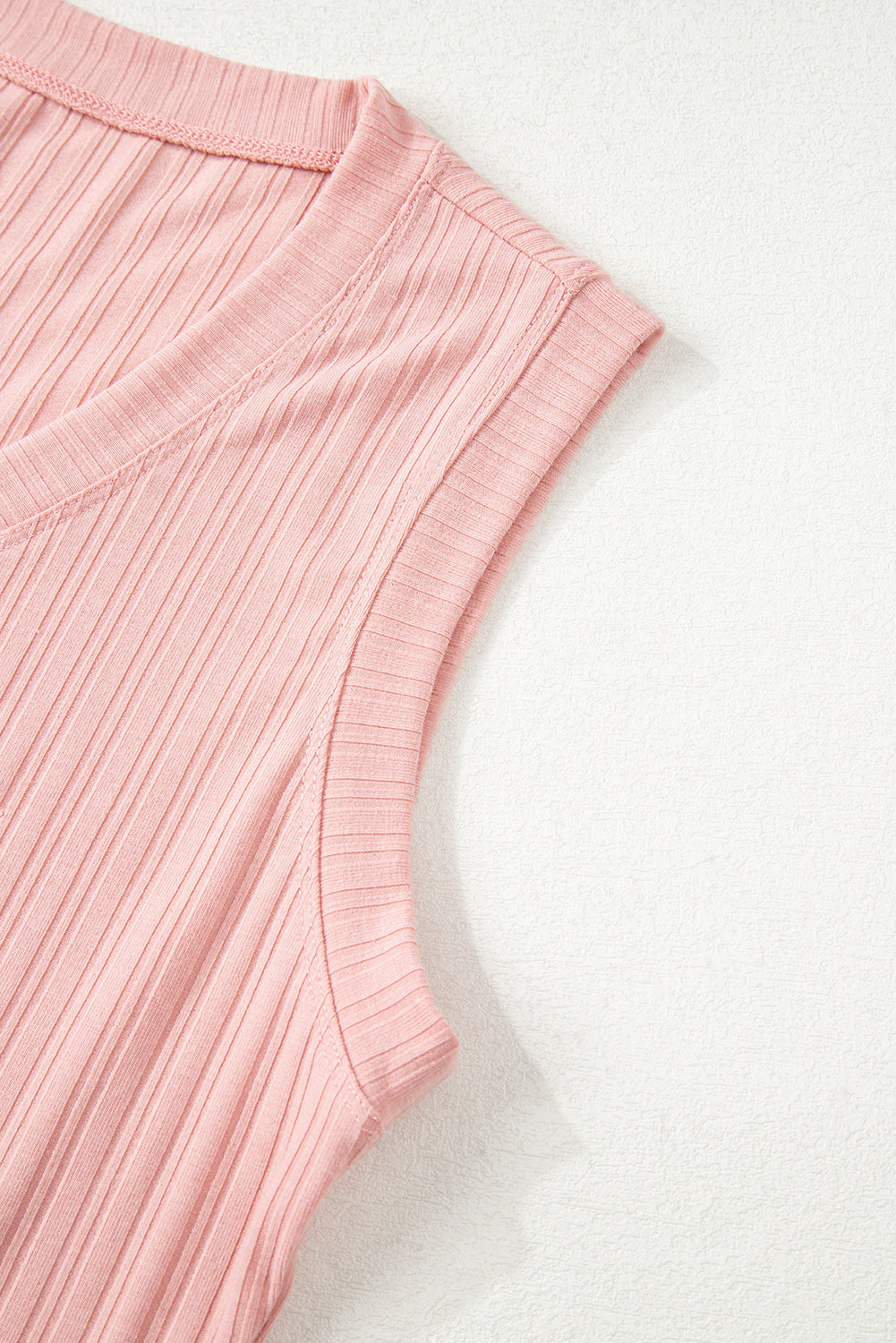 Gossamer Pink Ribbed Button V Neck Tank Top and Shorts Set-Two Piece Sets/Short Sets-[Adult]-[Female]-2022 Online Blue Zone Planet