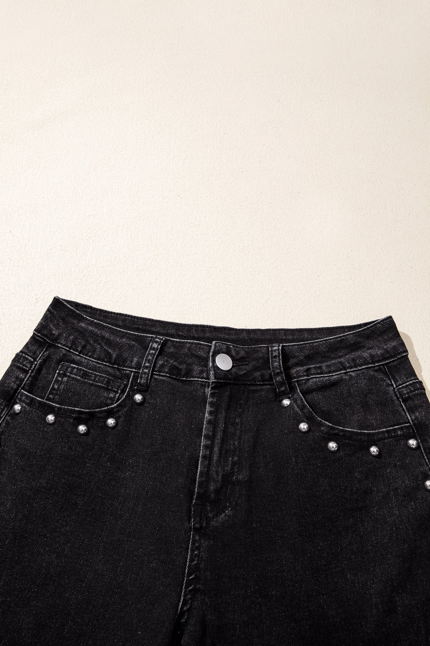 Black Studded Detail Straight Leg Casual Loose Jeans-Bottoms/Jeans-[Adult]-[Female]-2022 Online Blue Zone Planet