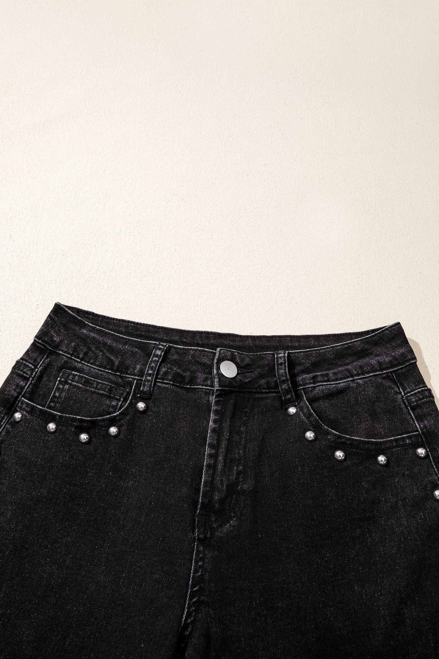 Black Studded Detail Straight Leg Casual Loose Jeans-Bottoms/Jeans-[Adult]-[Female]-2022 Online Blue Zone Planet