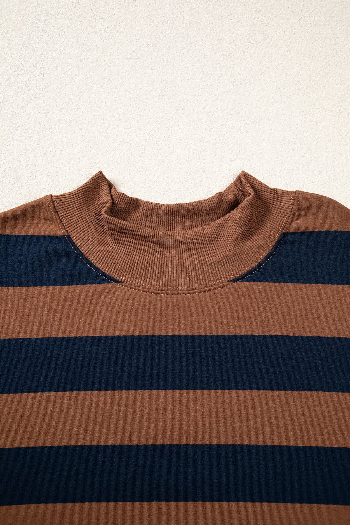 Brown Stripe Colorblock Mock Neck Relaxed Sweatshirt-Tops/Sweatshirts & Hoodies-[Adult]-[Female]-2022 Online Blue Zone Planet